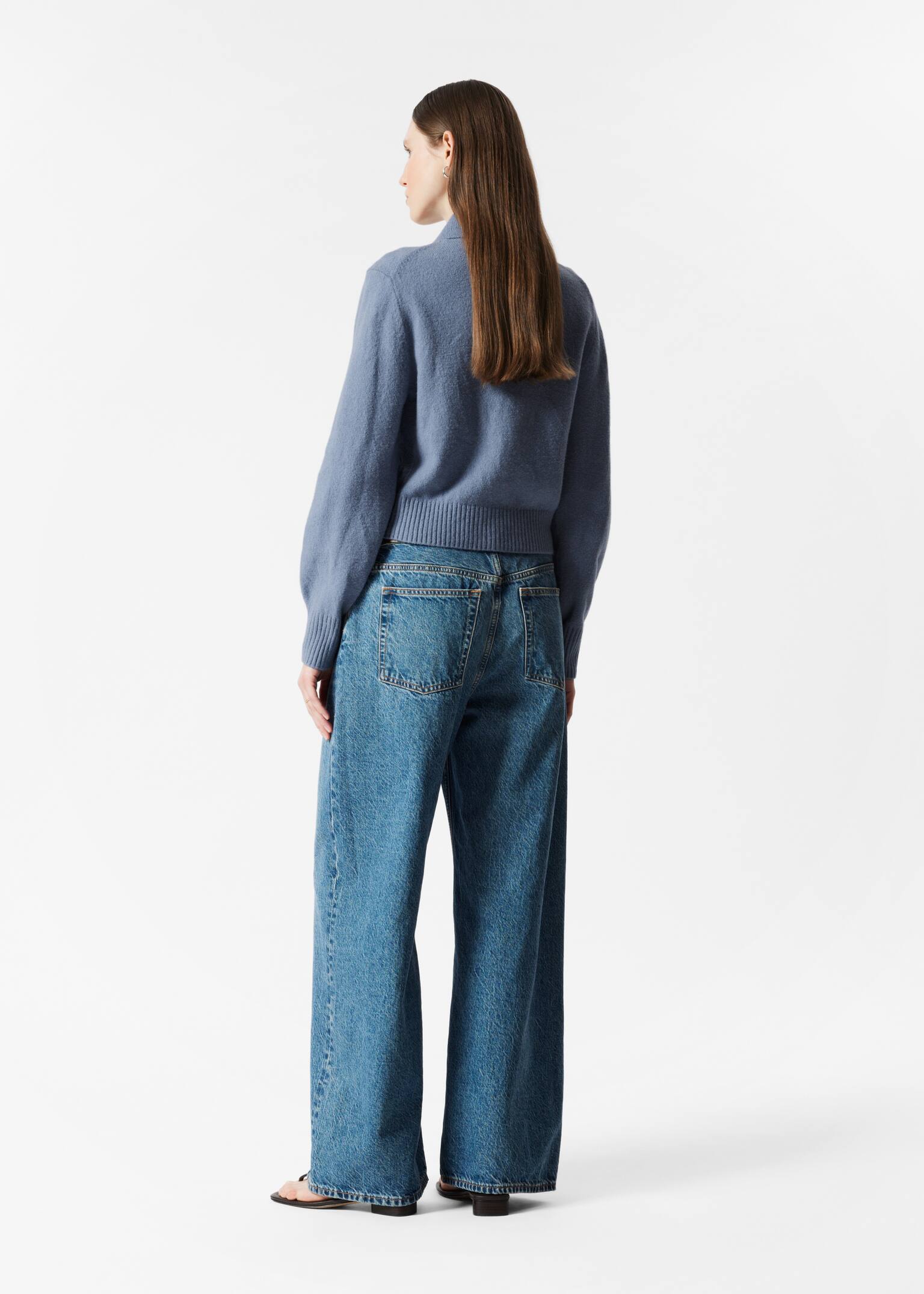 Gebreid vest met kraag - Vaalblauw/Wit/Zwart/Taupe - 5