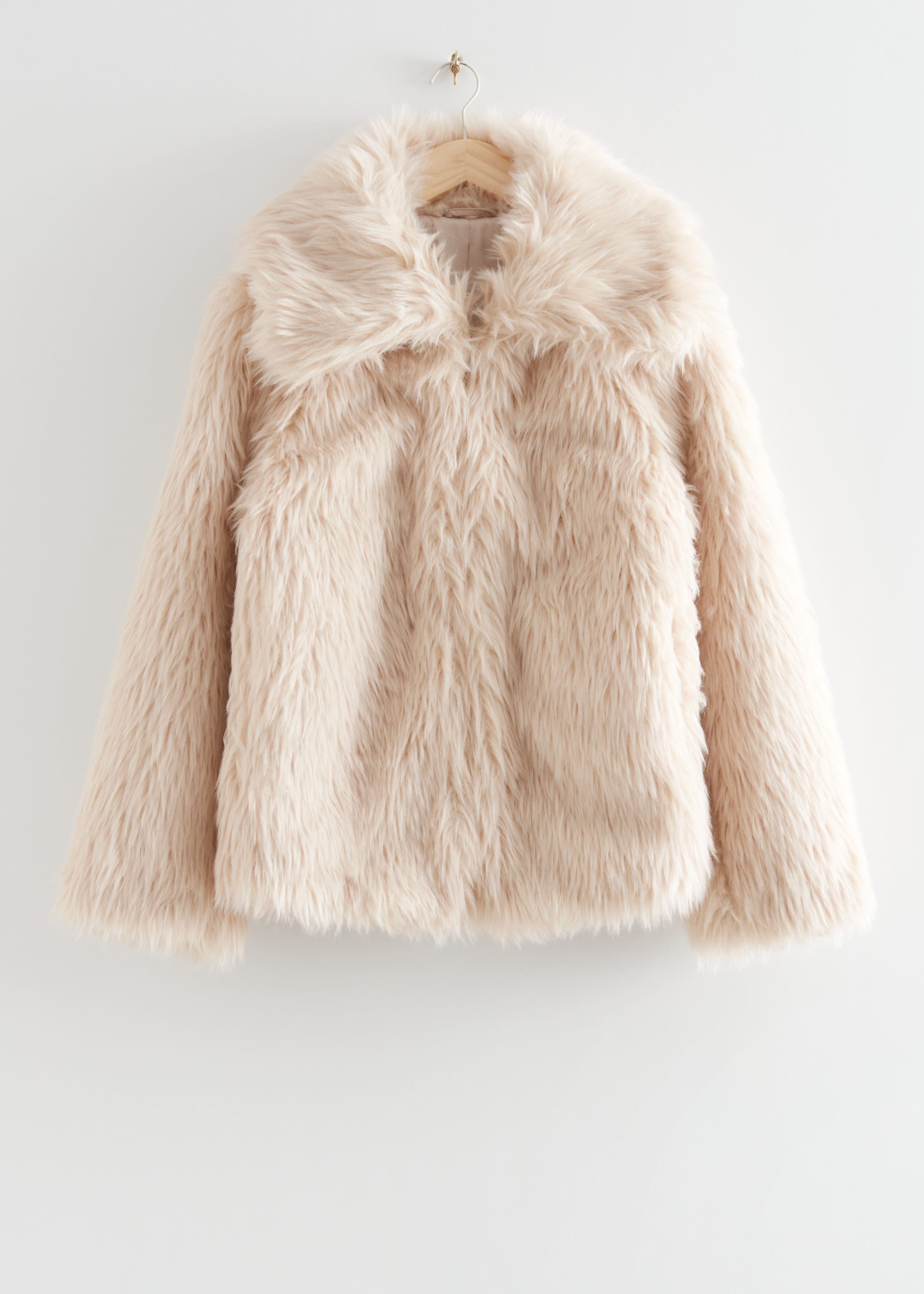 Oversized Collar Faux Fur Coat - Beige - Still Life