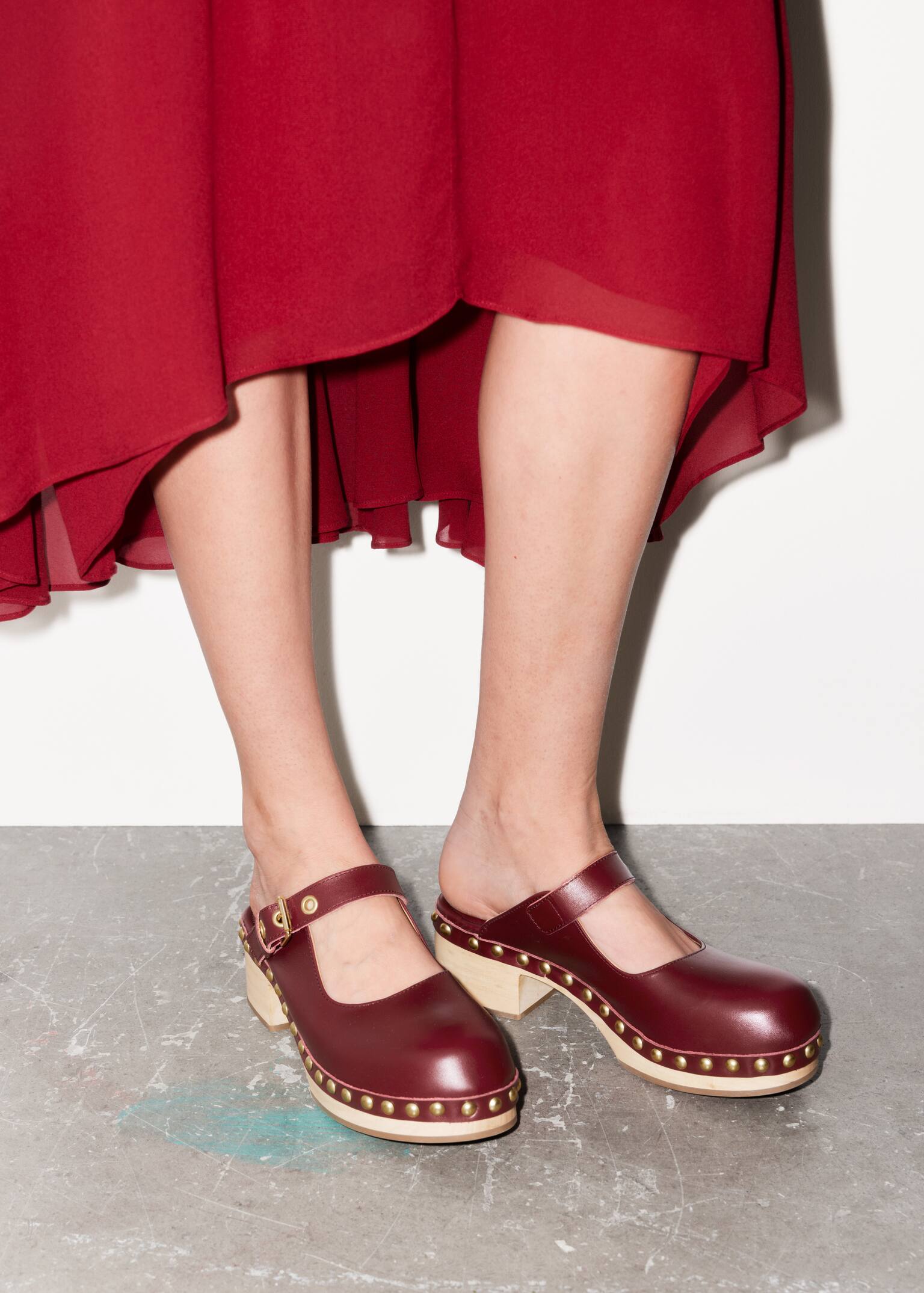 Mules de piel estilo merceditas - Burdeos/Marrón