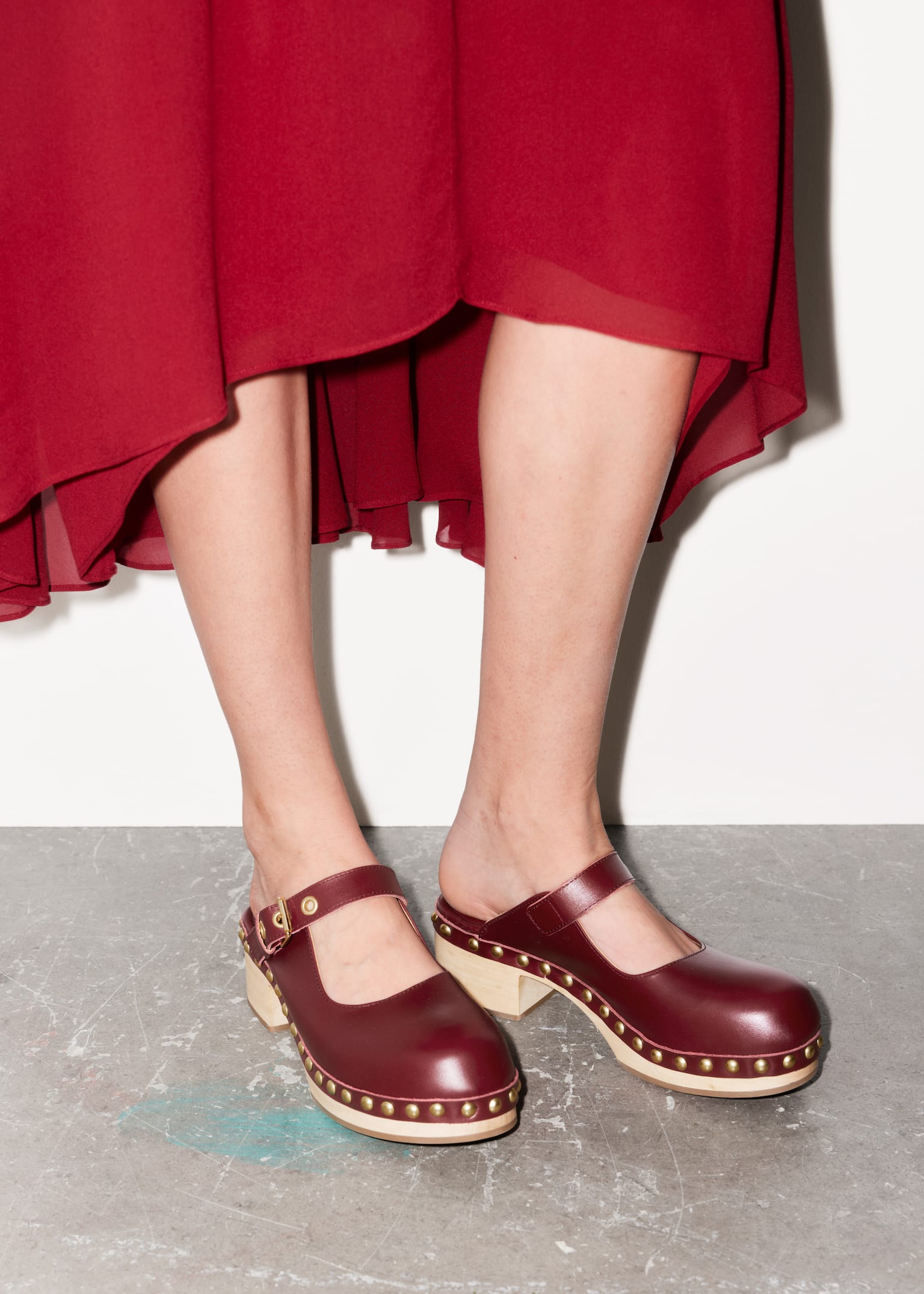 Mules style babies en cuir - Bordeaux/Marron Clair