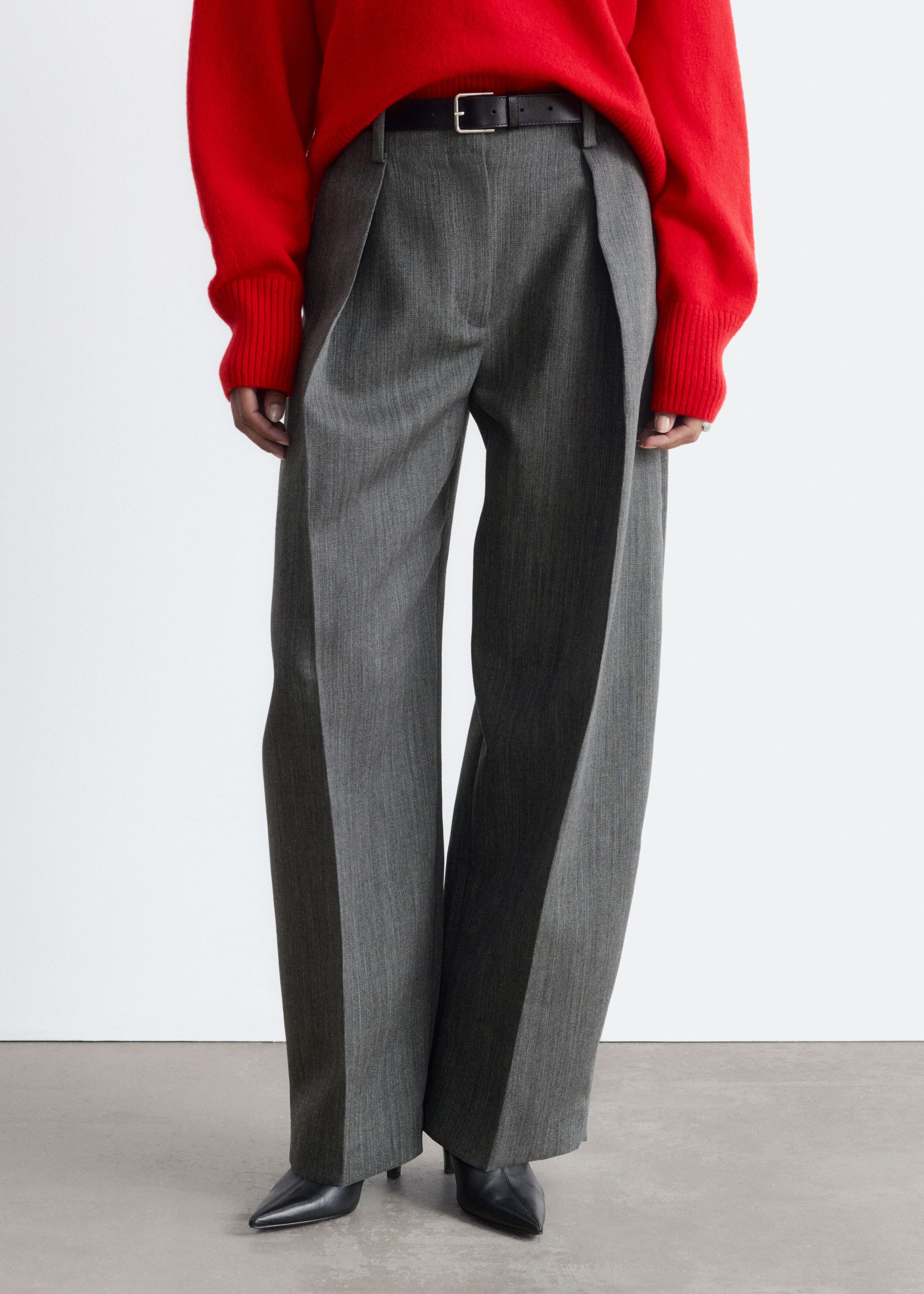 Wool Barrel-Leg Trousers - Grey - Lookbook