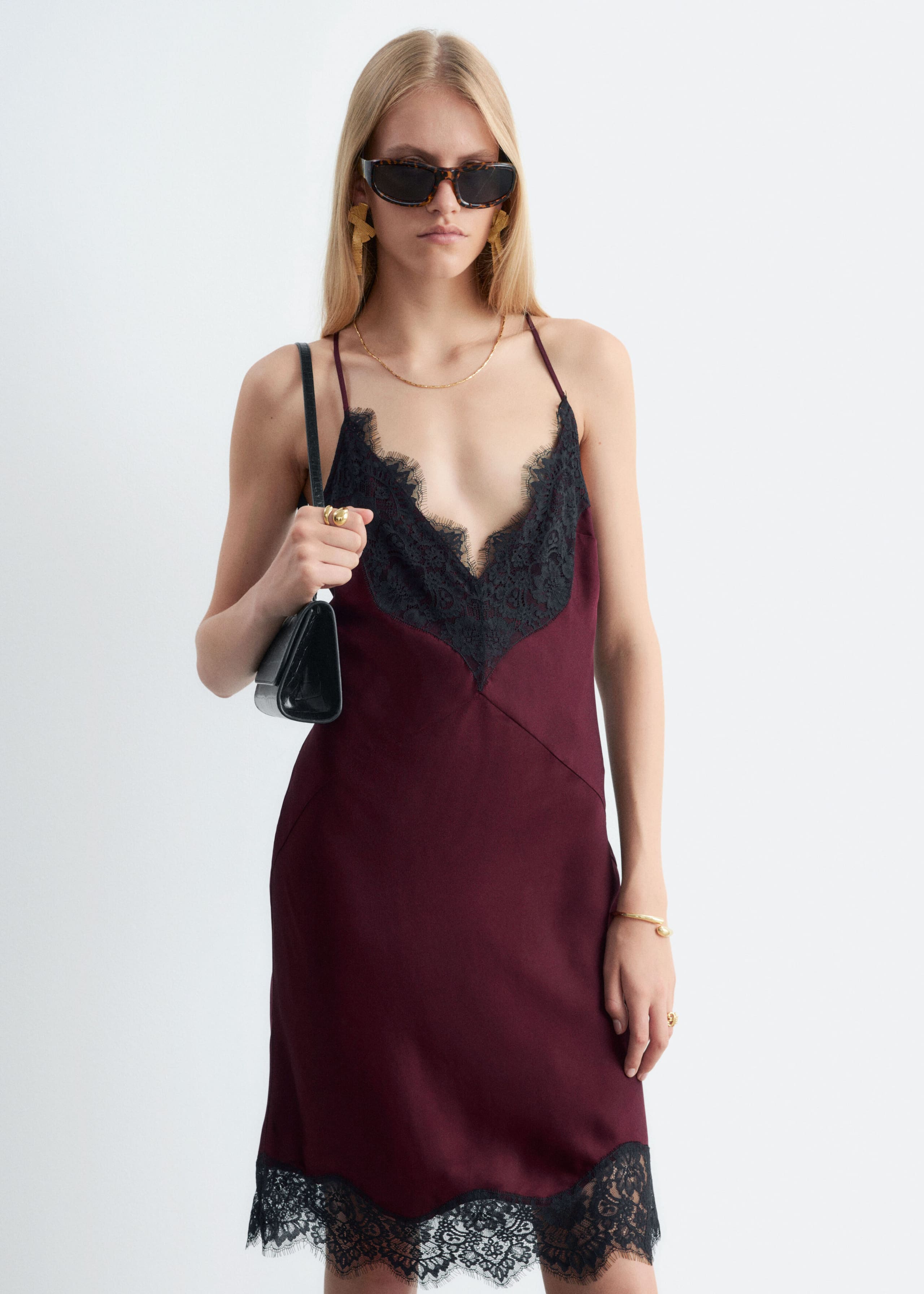 Lace Trim Slip Dress - Dark Red - Lookbook
