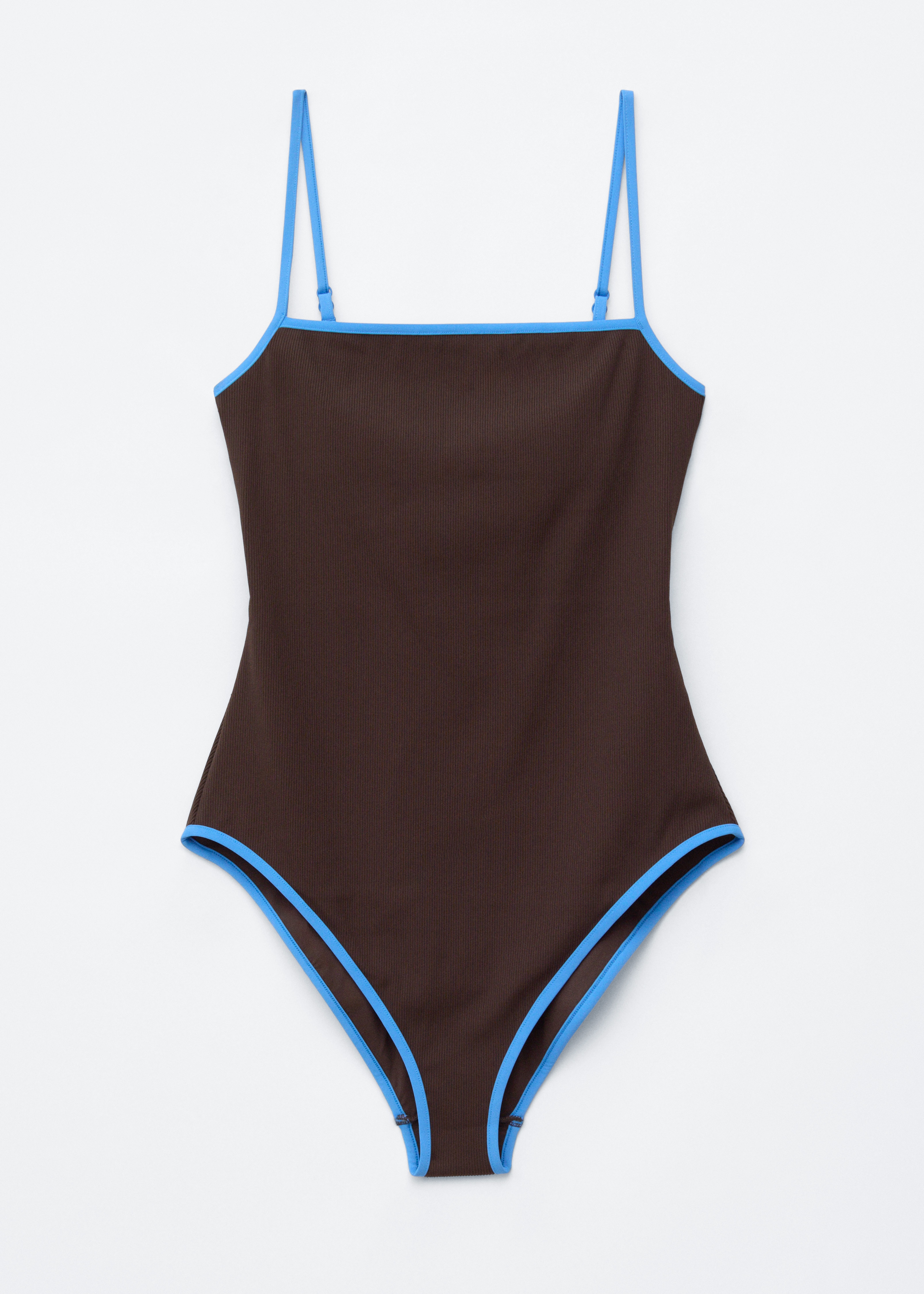 Contrast-Trim Swimsuit - Brown/Blue/Bright Blue