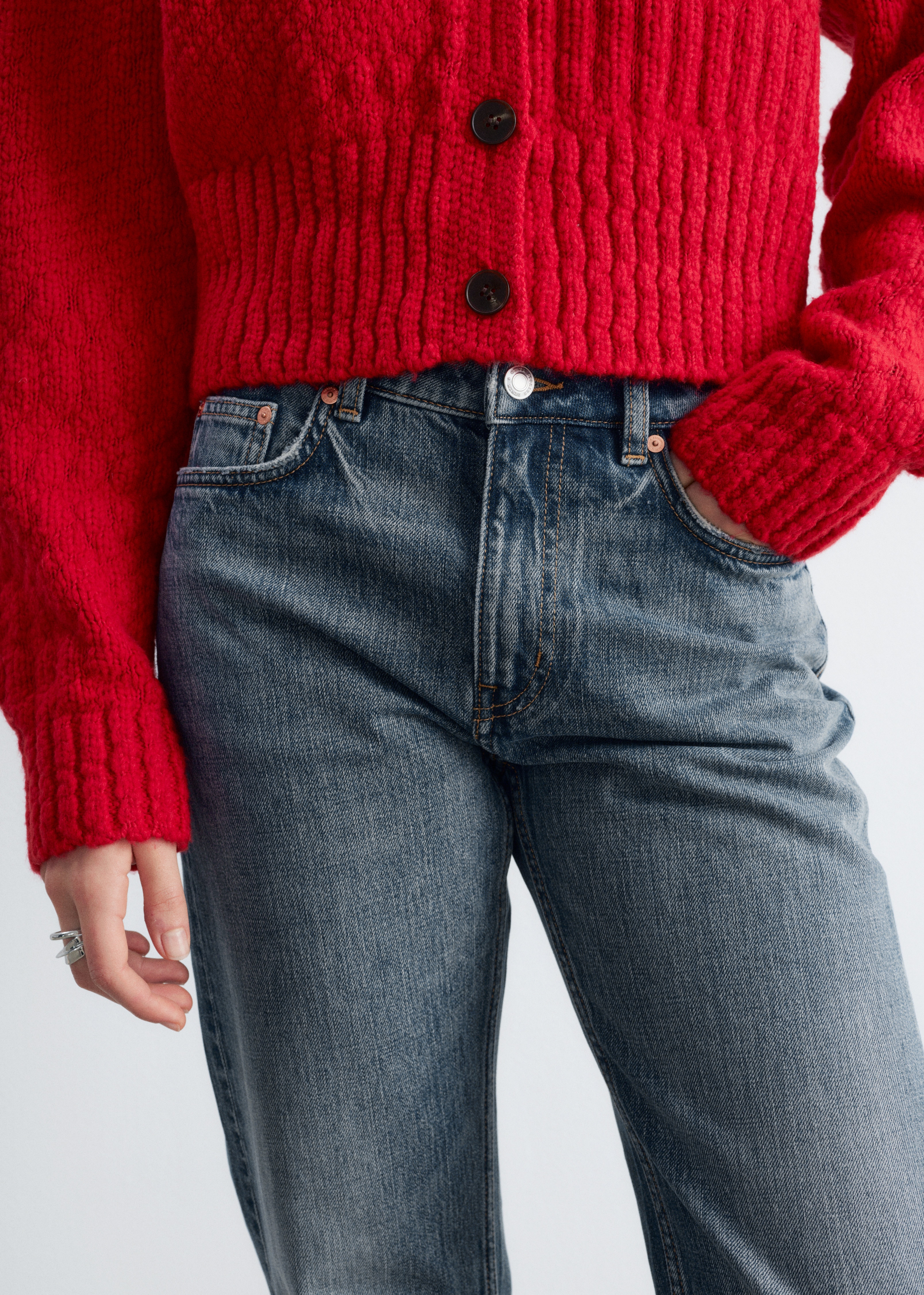 Džíny Se Středně Vysokým Pasem A Bootcut Střihem - Vypraná Modrá/Retro Modrá