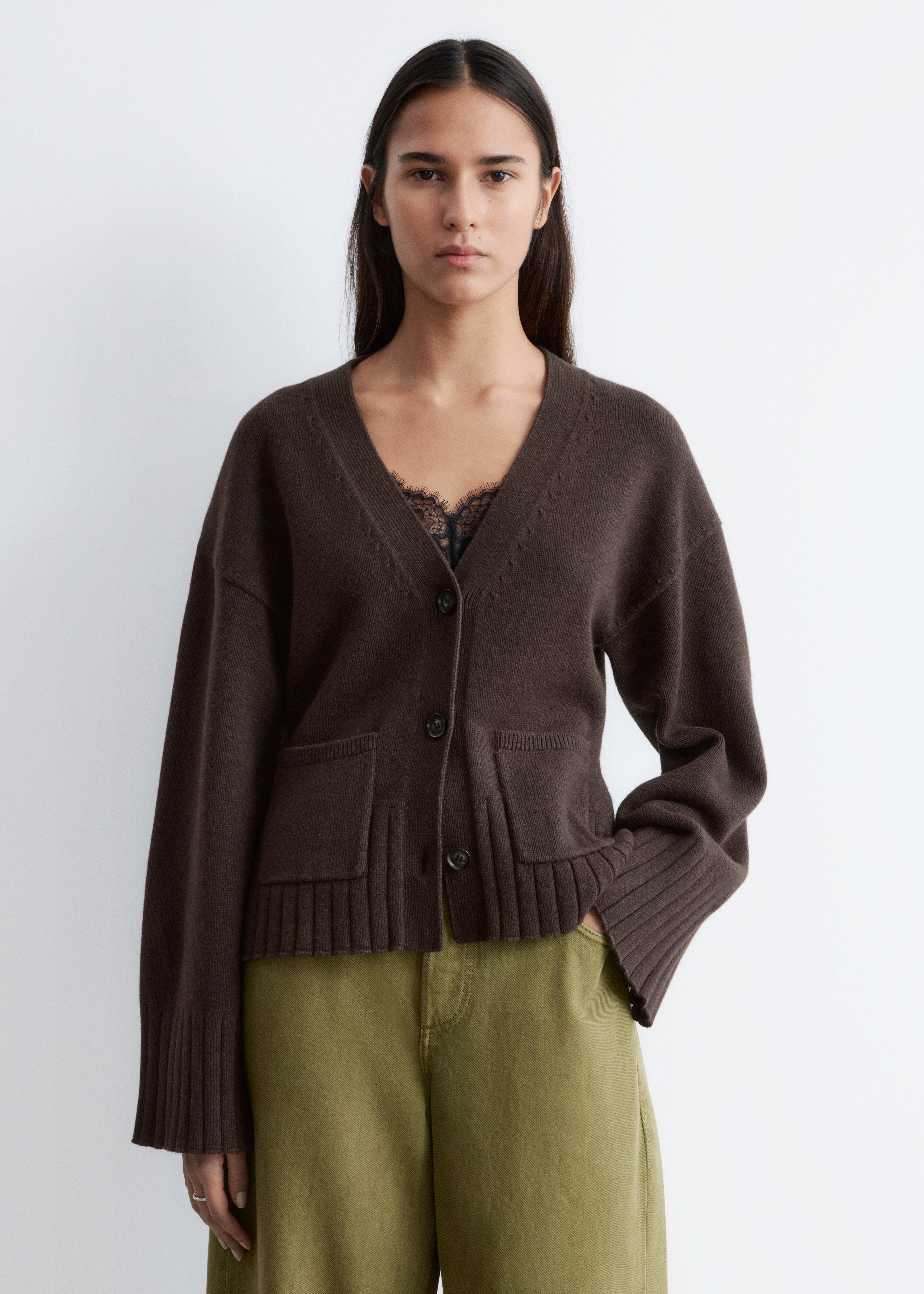 Cardigan de malha afunilado - Castanho escuro/Cinzento escuro/Bege