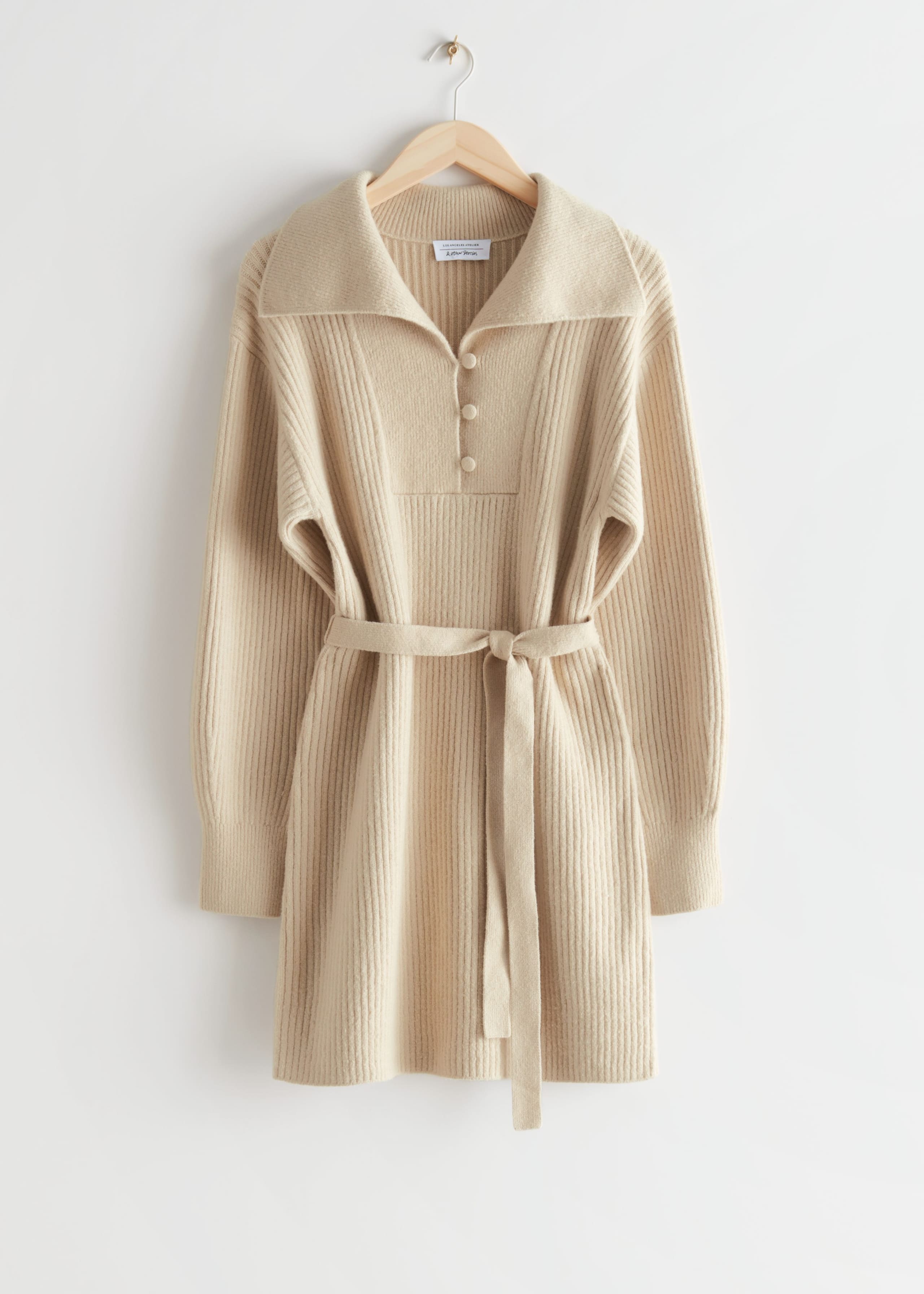 Collared Knit Mini Dress - Beige - Still Life