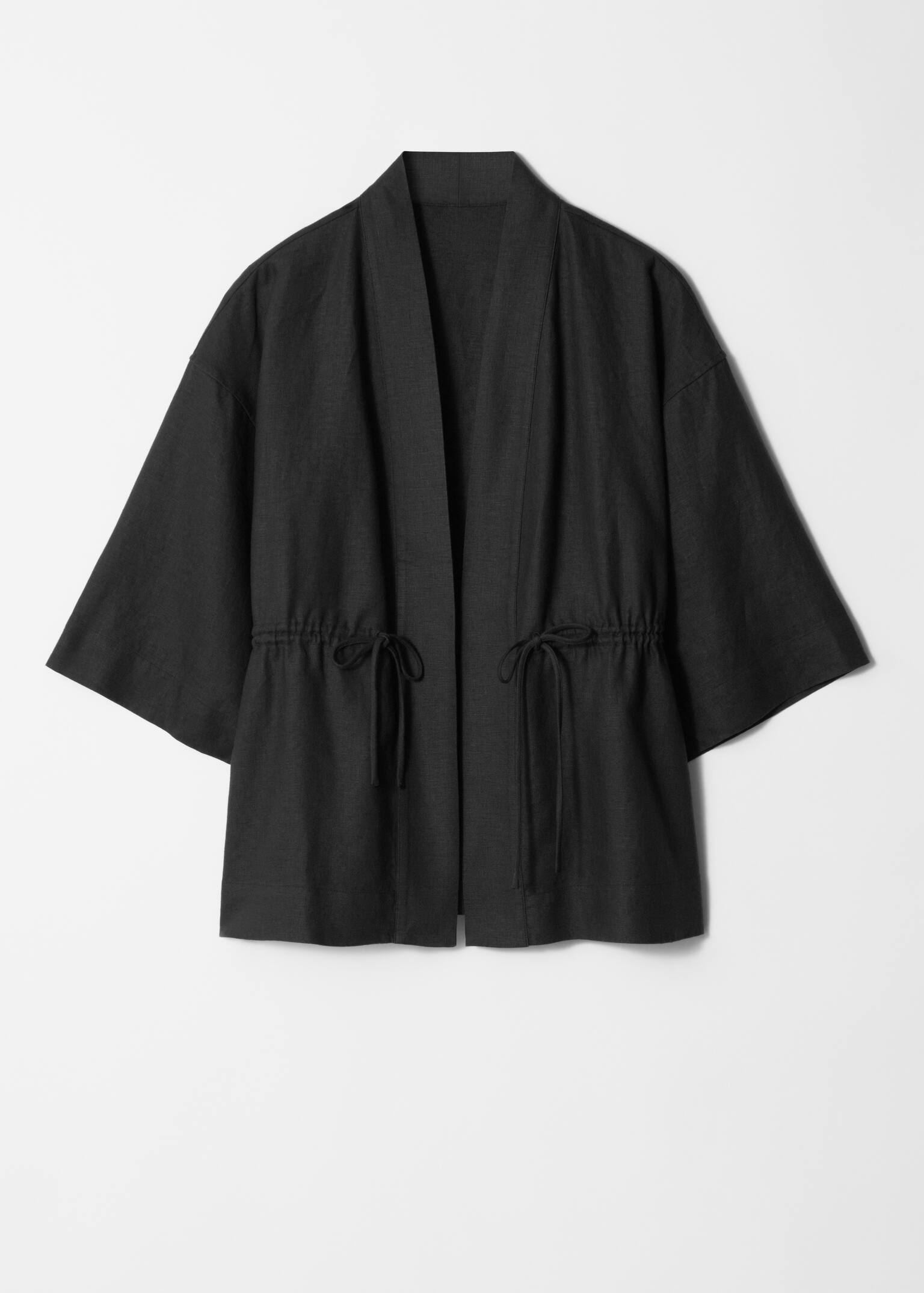 Blazer in lino con coulisse - Nero/Verde kaki - 2