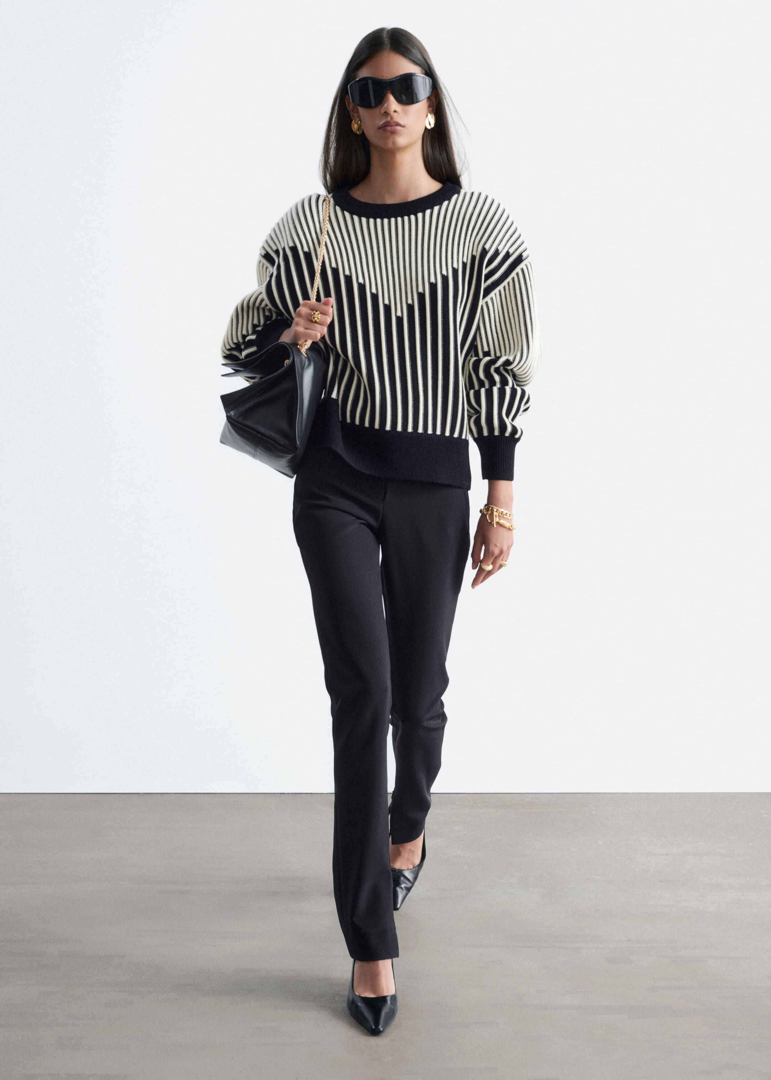 Structured Merino Jumper - White/Black - Lookbook