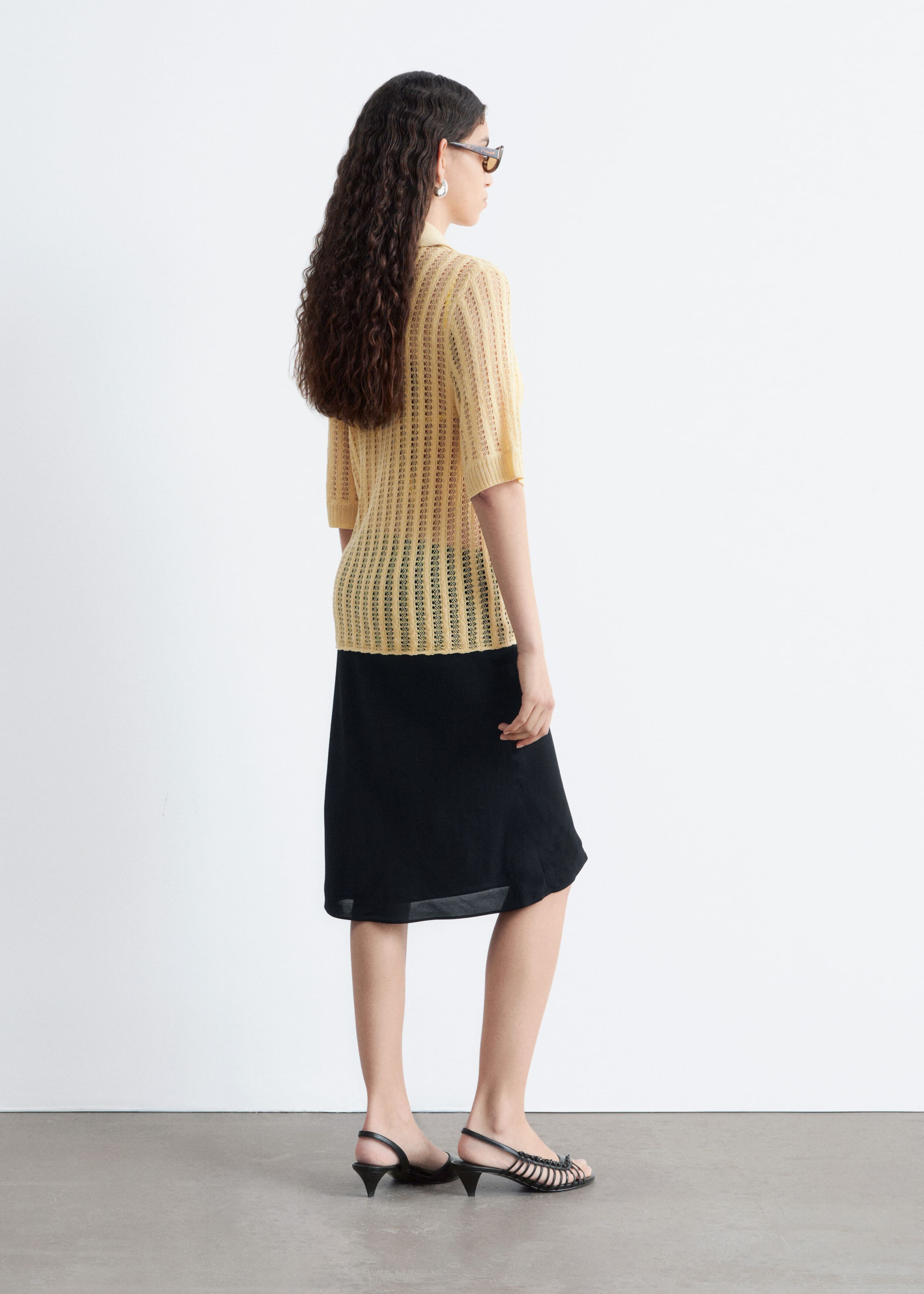 Open-Knit Polo Top - Yellow - Lookbook
