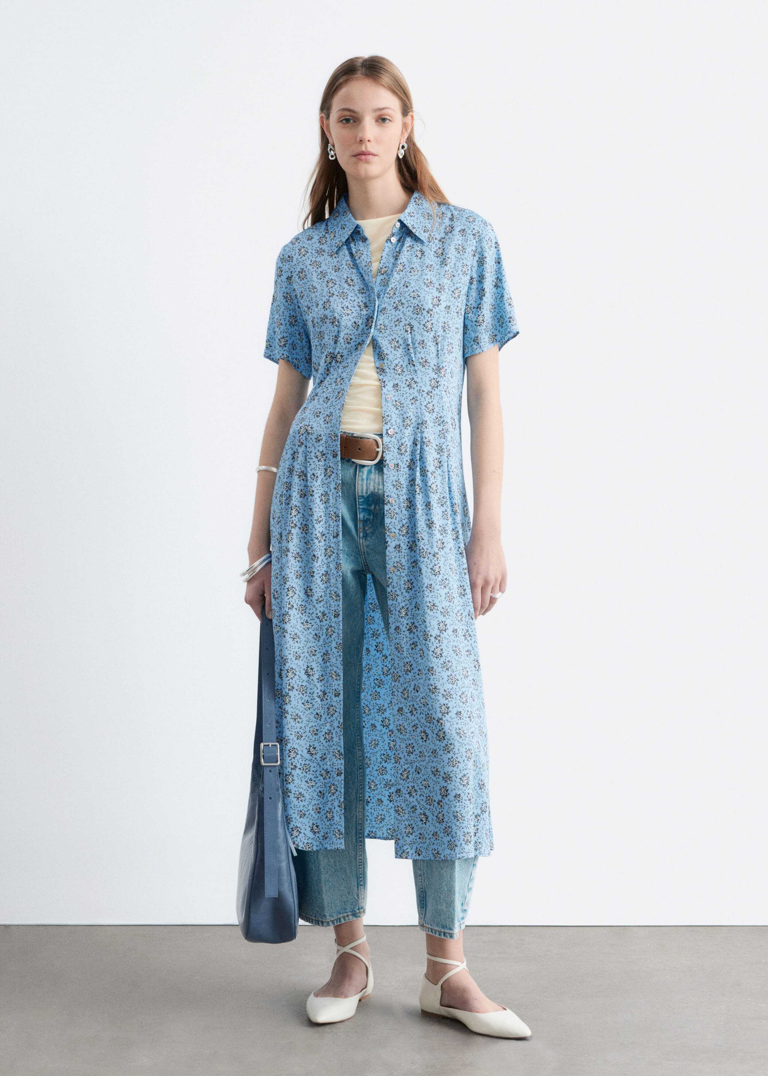 Image of Pleated Waist Shirt Dress