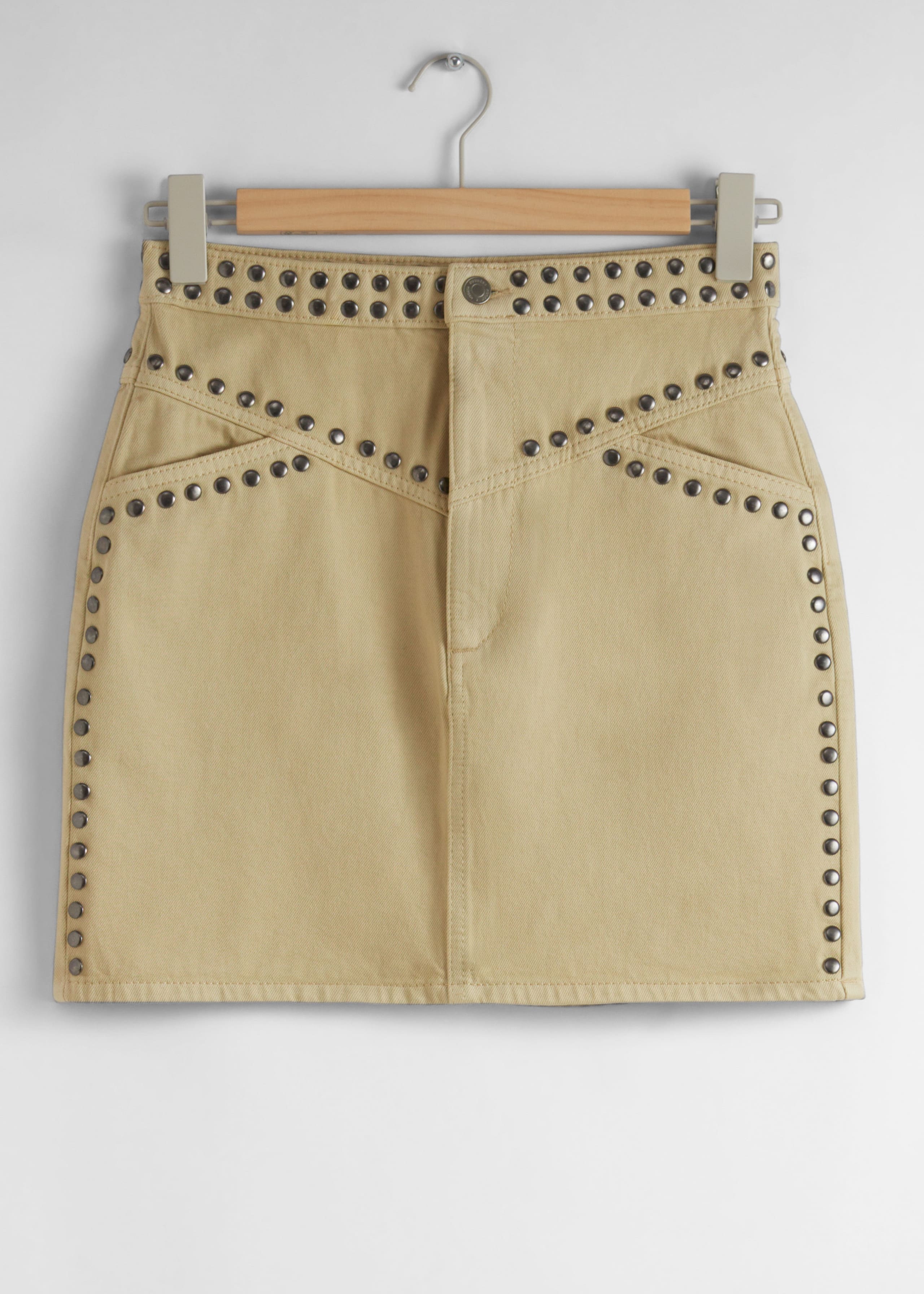 Studded Denim Mini Skirt - Beige - Still Life