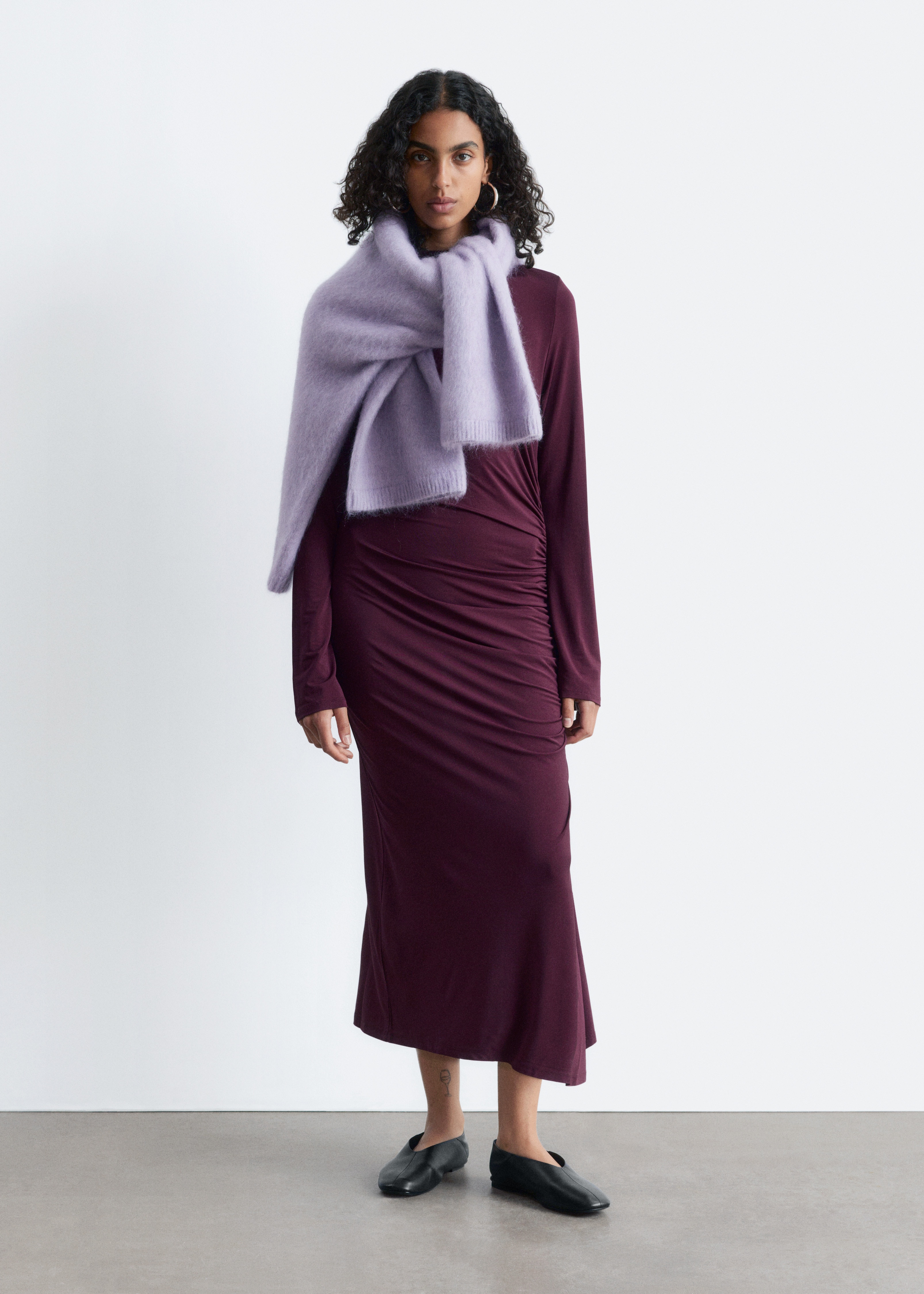 Gathered Midi Dress - Dark Purple