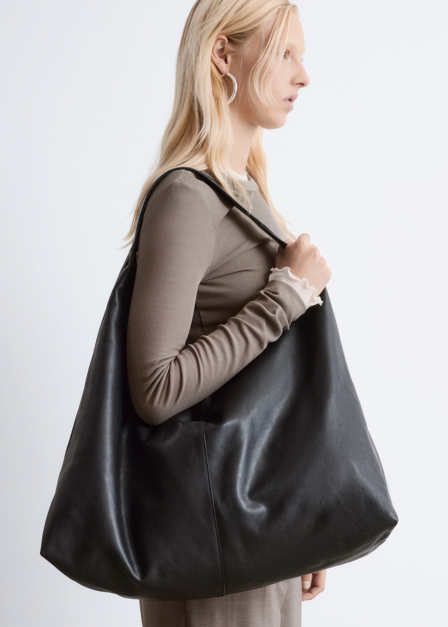 Sac cabas extra large en cuir - Noir/Gris foncé