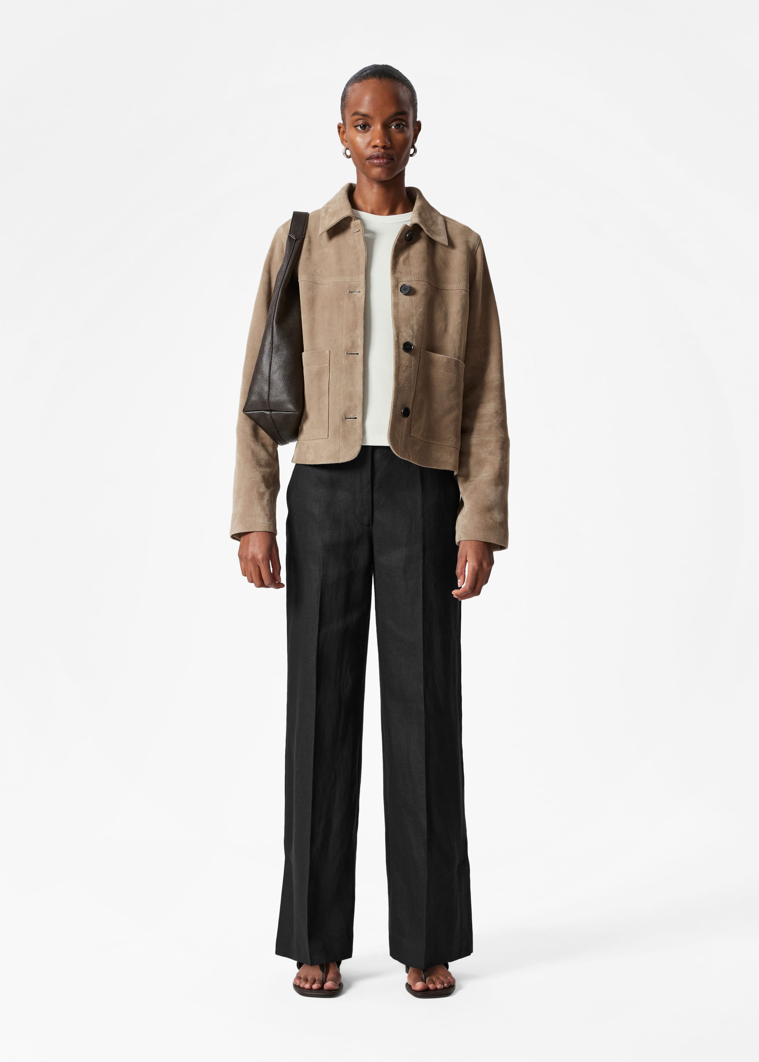 Tailored Linen Trousers - Black - Lookbook