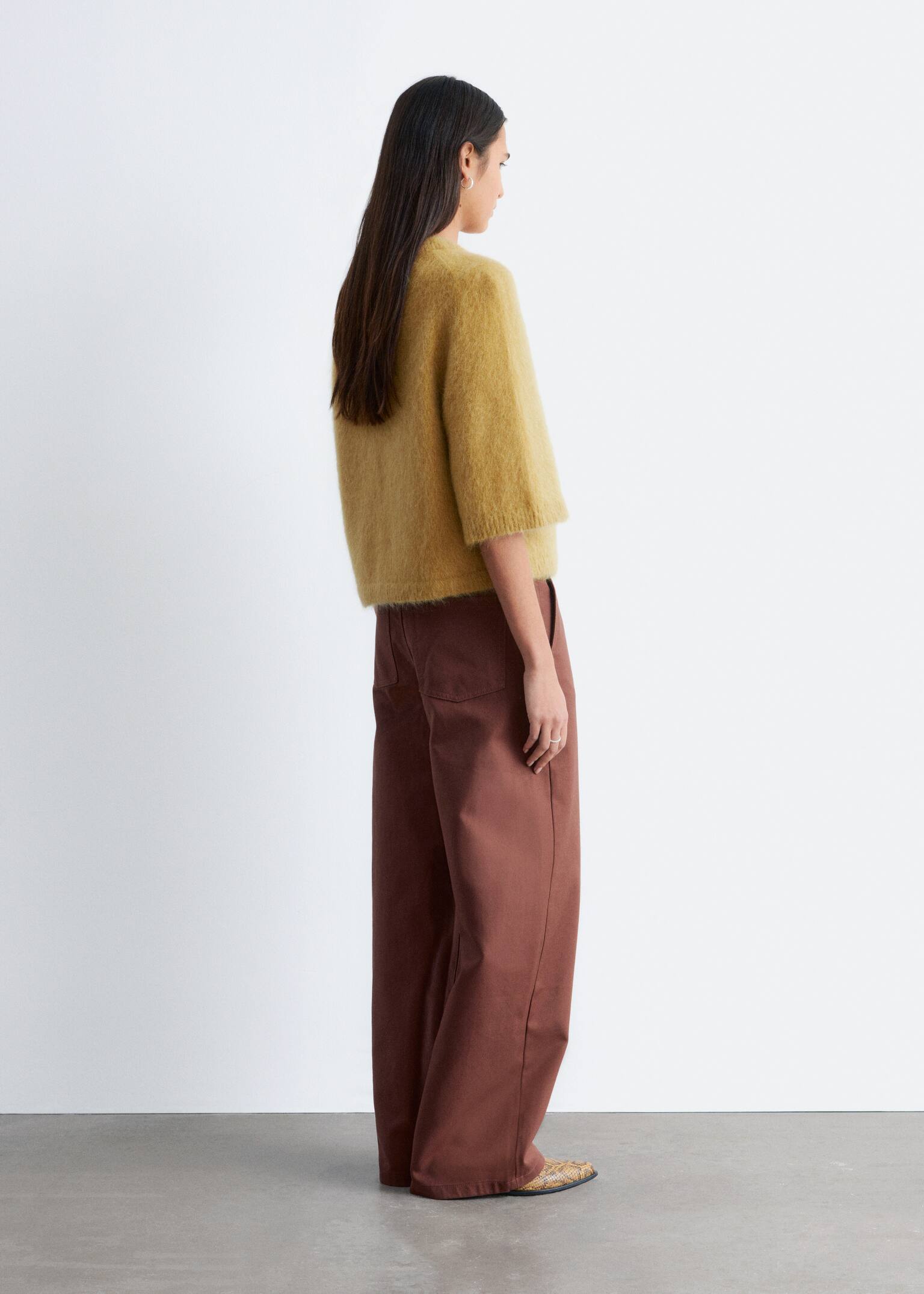 Gebreid T-shirt van een mohairmix - Donkergeel/Rood/Crème/Bruin - 4