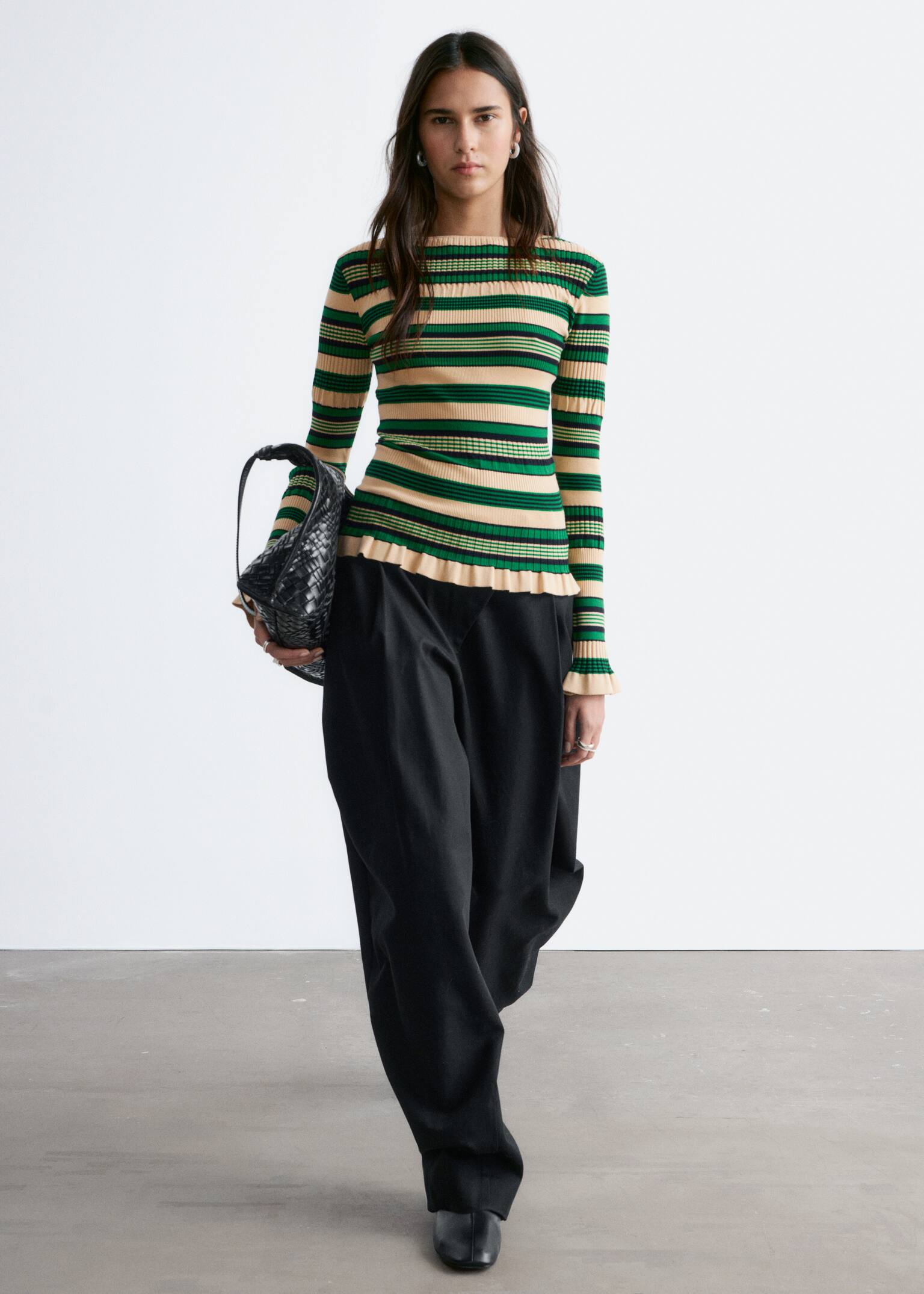 Geripptes Oberteil mit langen Ärmeln - Grün/Beige gestreift/Blau/Schwarz gestreift - 4