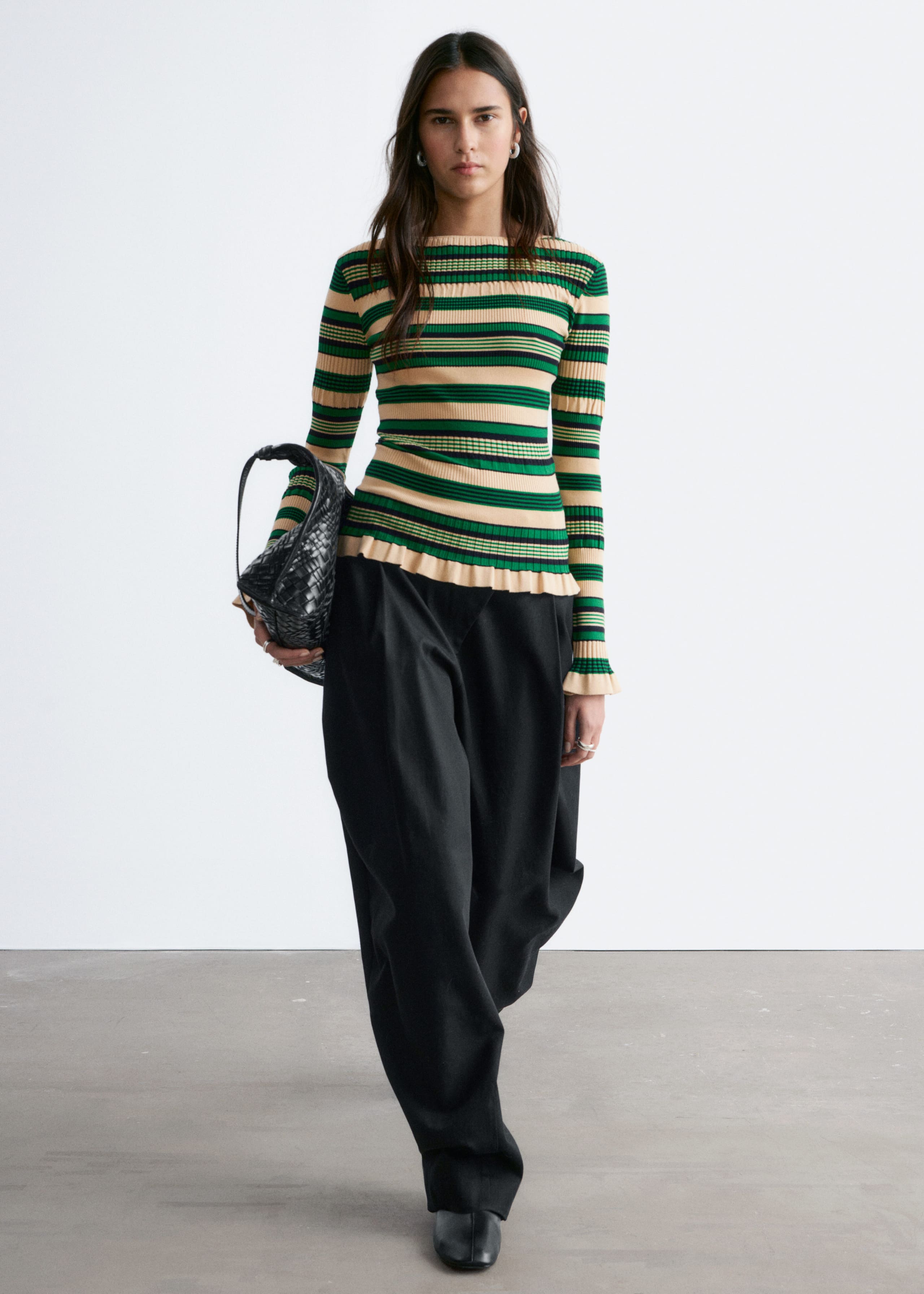 Long-Sleeve Ribbed Top - Blue/Black Stripes - Lookbook