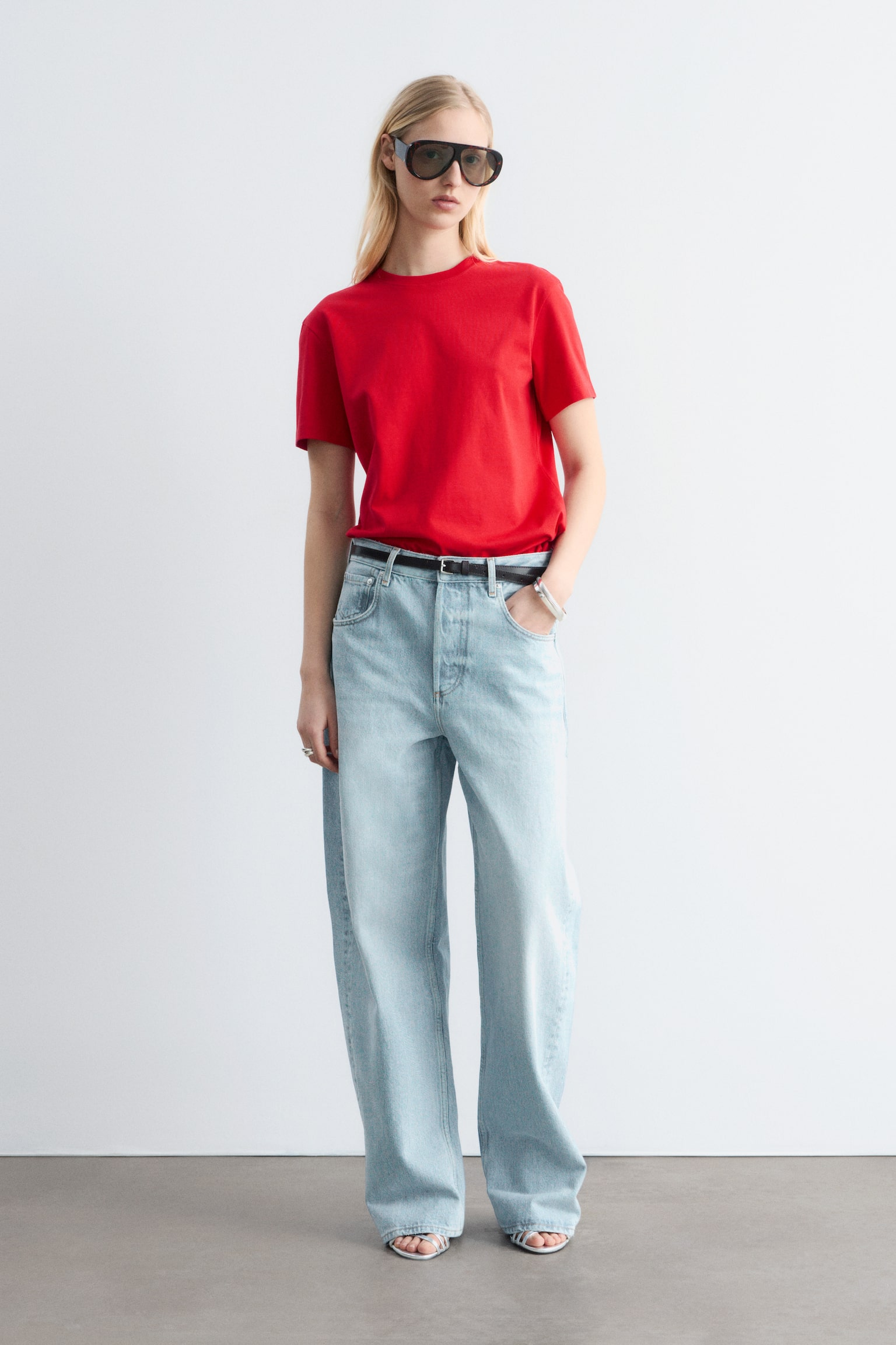 Tricou din bumbac cu guler rotund - Roșu/Alb/Albastru Deschis/Galben/Roz deschis/Maro închis/Bleumarin/Alb Dungi/Negru/Dungi Roz/Maro/Liliac - 6