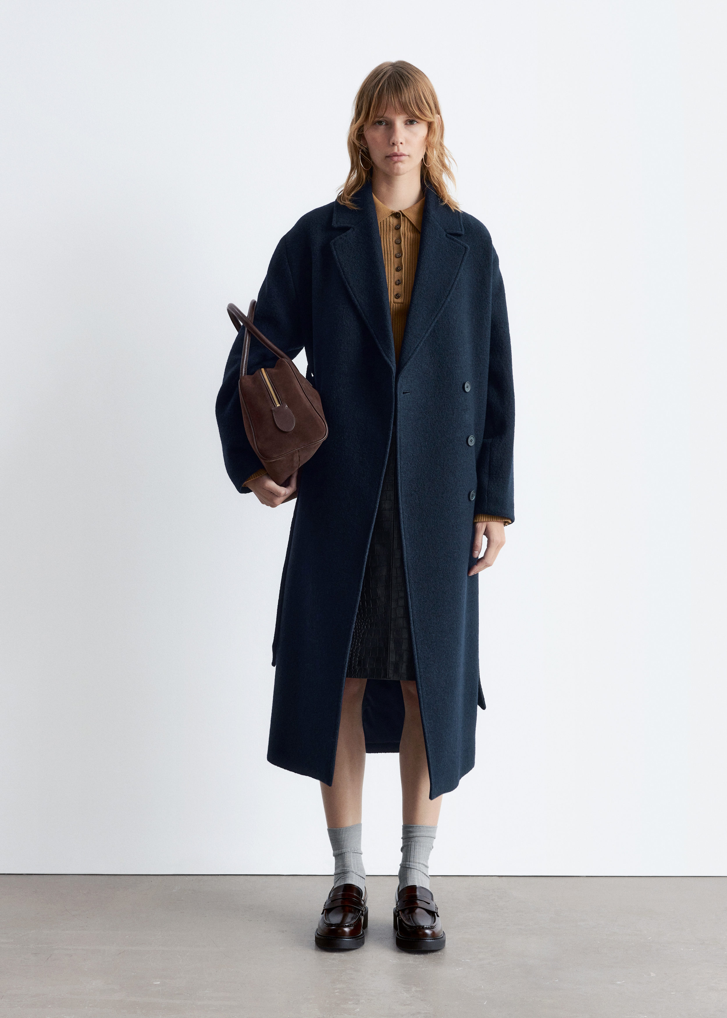 Voluminous Belted Wool Coat - Navy - Coats - & Other Stories US