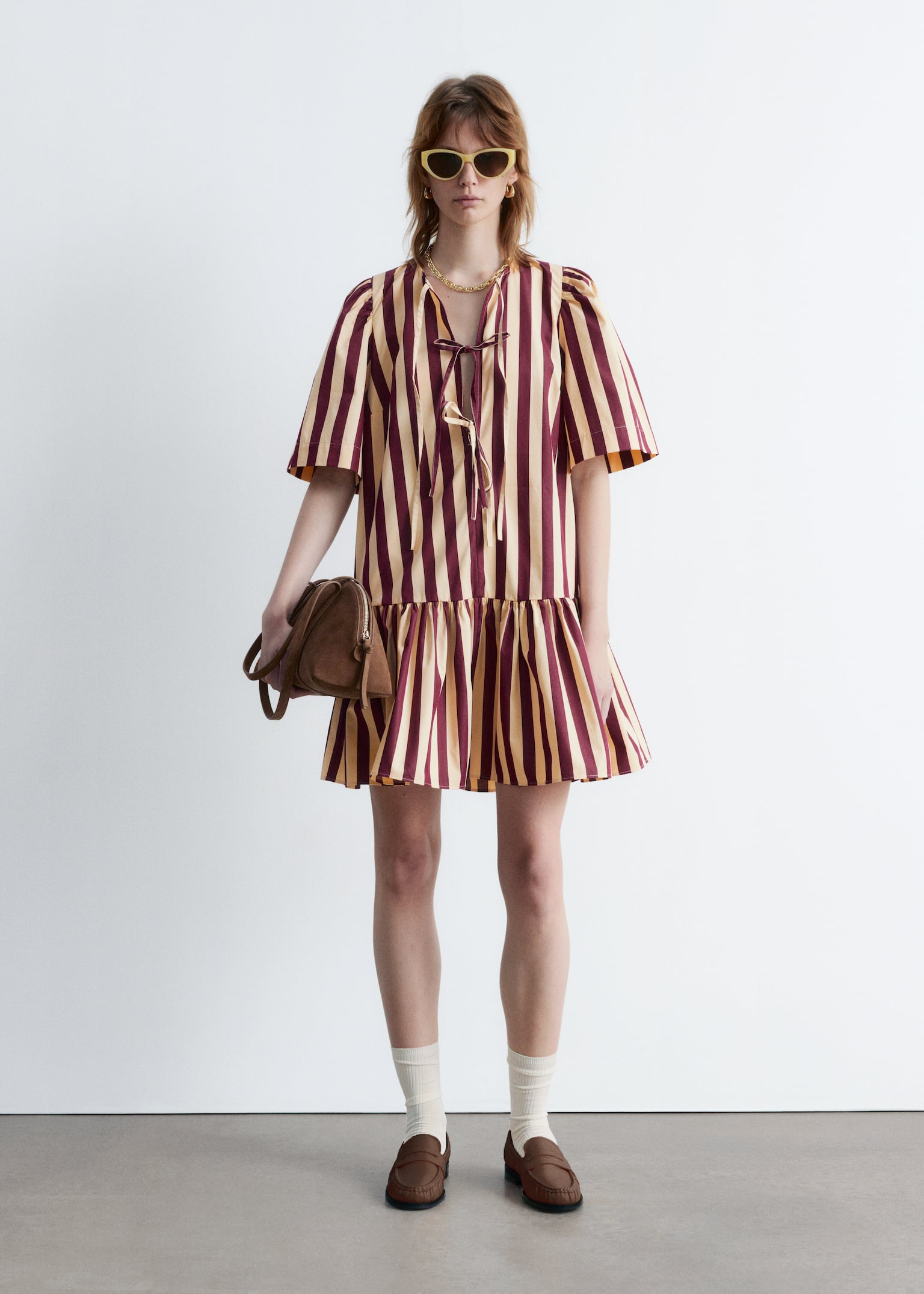 Minikleid mit Schößchen - Red/Yellow Stripes/Dark Pink/Weiß