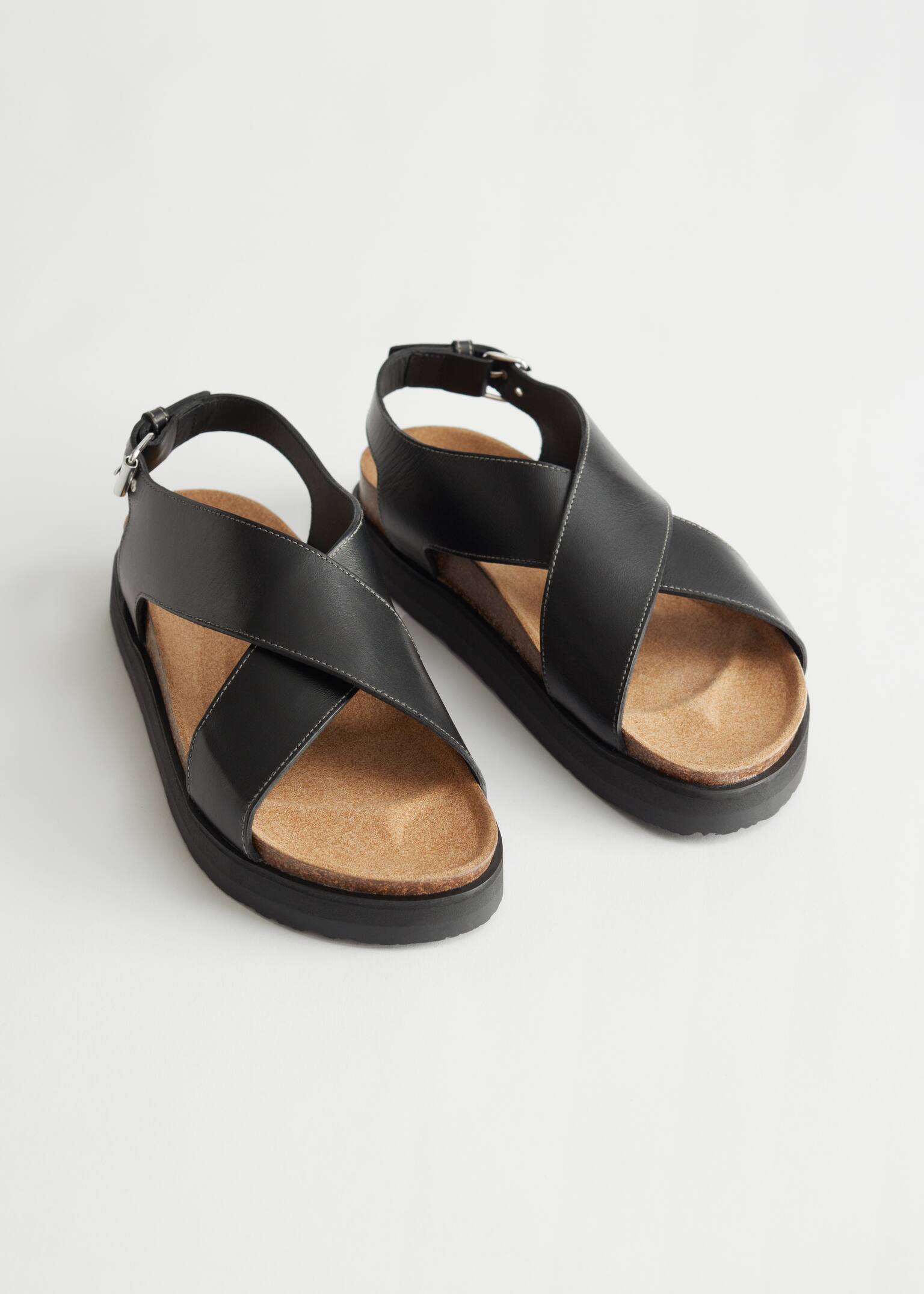 Sandales en cuir à lanières entrecroisées - Noir/Noir/Marron Clair - 4