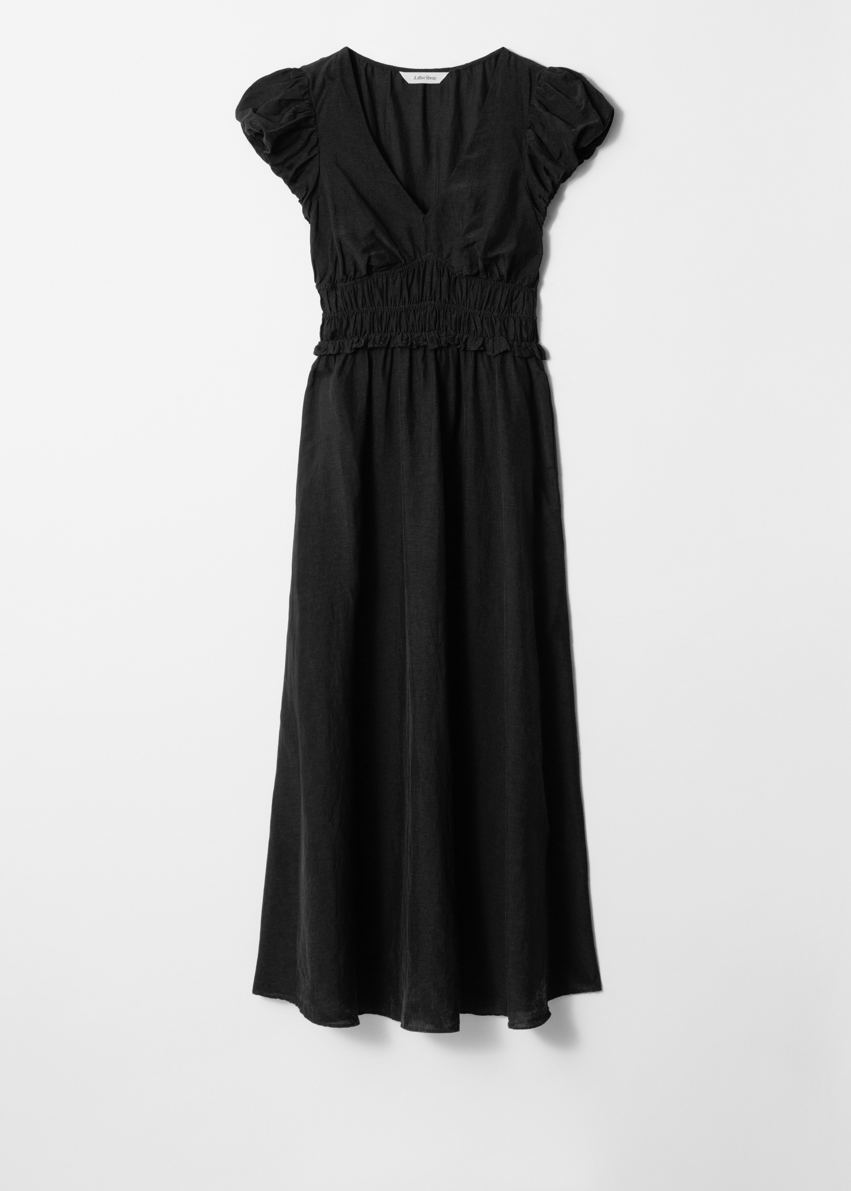 Puffos ujjú midi ruha - Fekete/Kék virágok/Floral