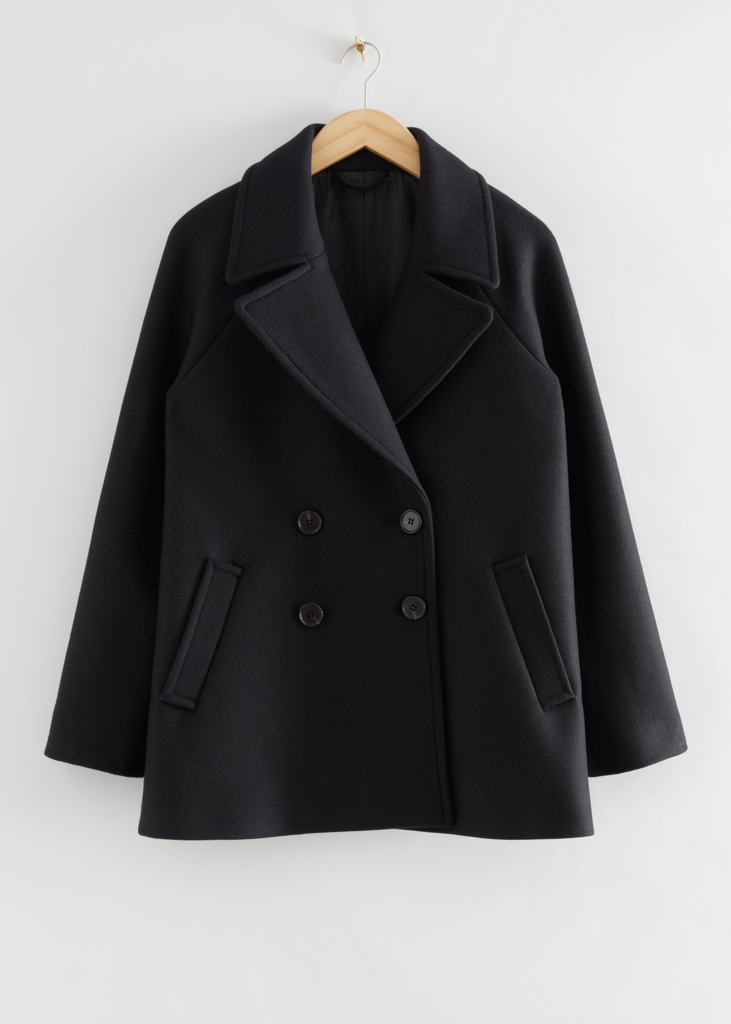 Double-Breasted Wool Pea Coat - Black - & Other Stories US