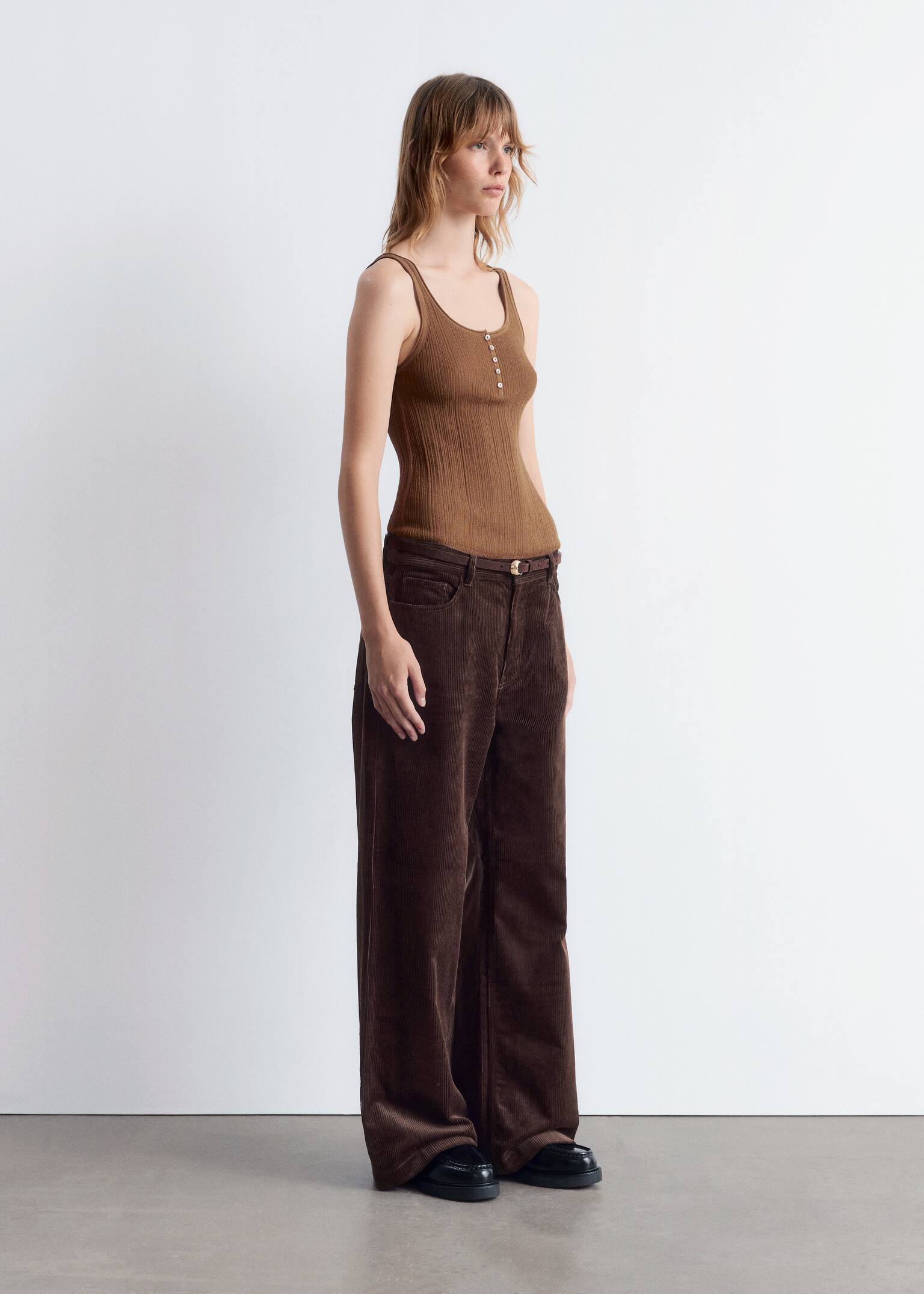Wide-Leg Corduroy Trousers - Dark Brown/Cream/Medium Brown/Mole/Dark Red - 5