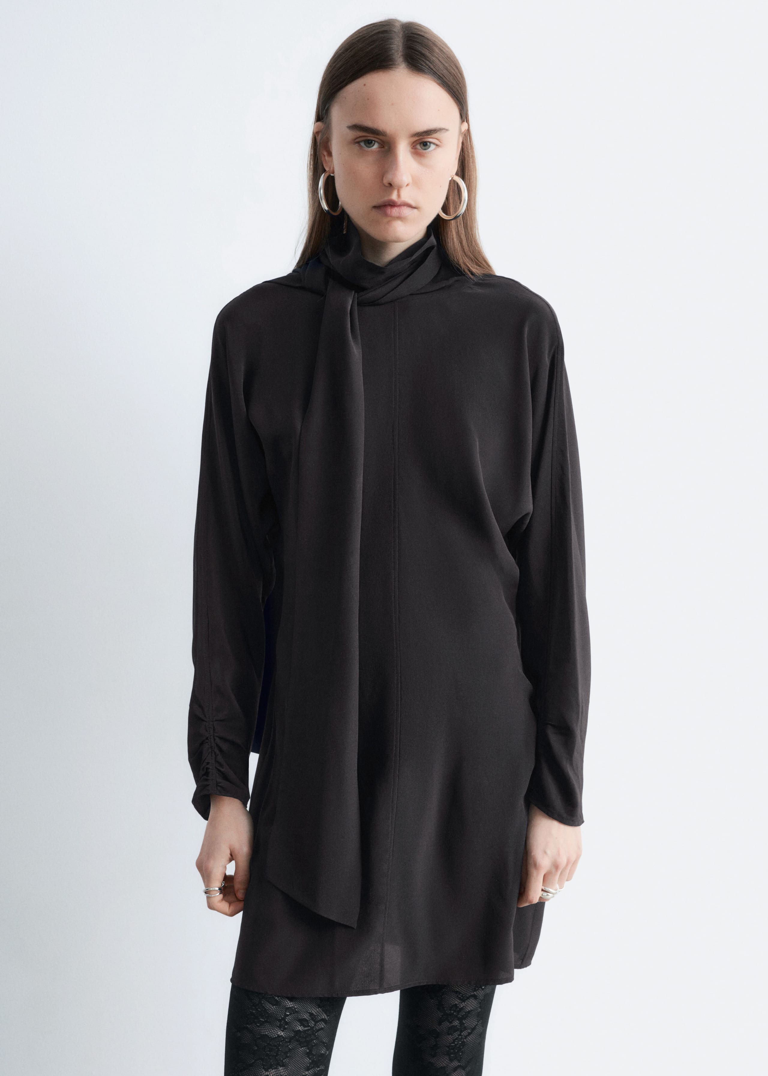 Image of Bow-Collar Silk Mini Dress