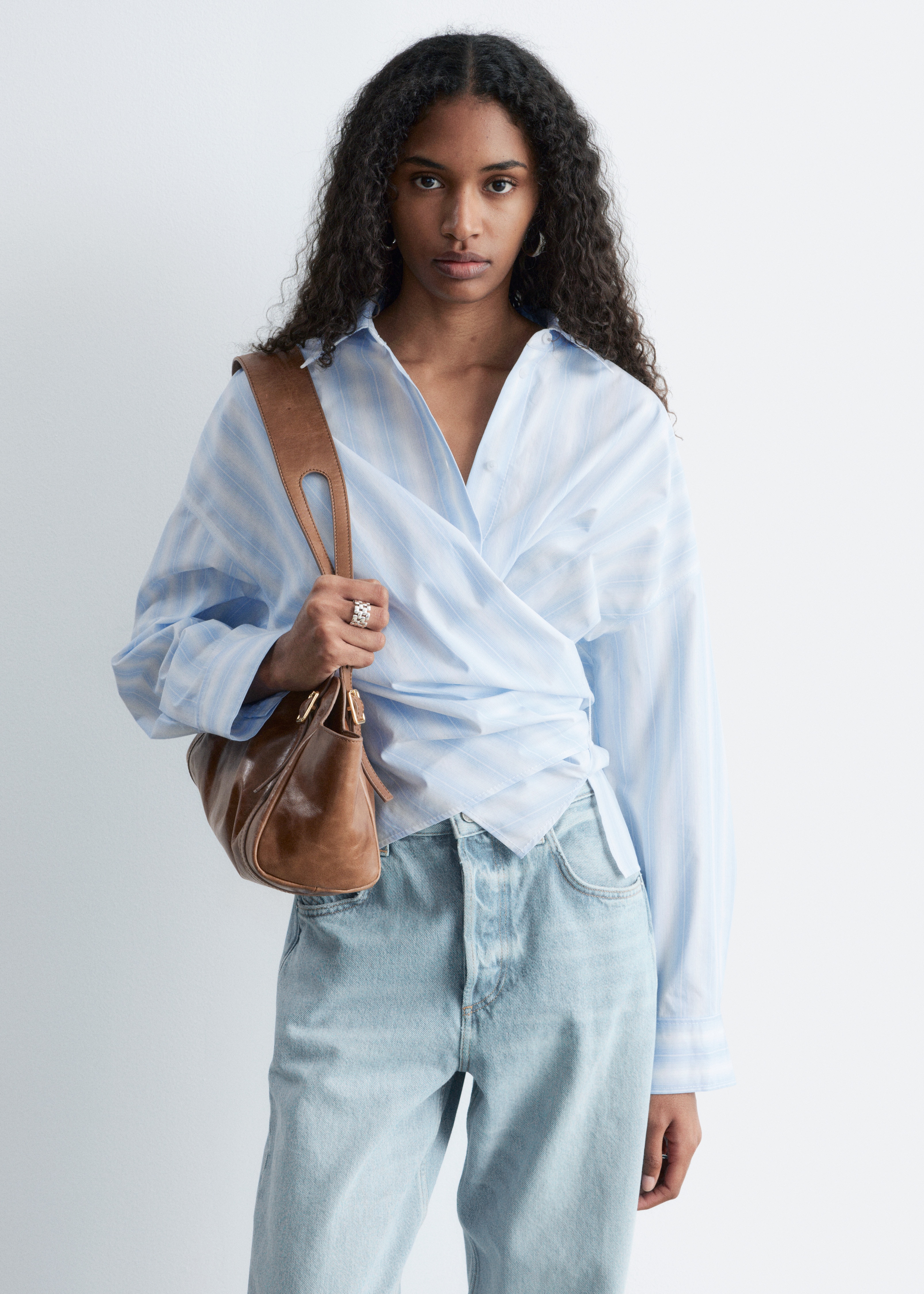 Hemd aus Baumwolle mit gebundener Taille - Blau/Weiß gestreift/Weiß