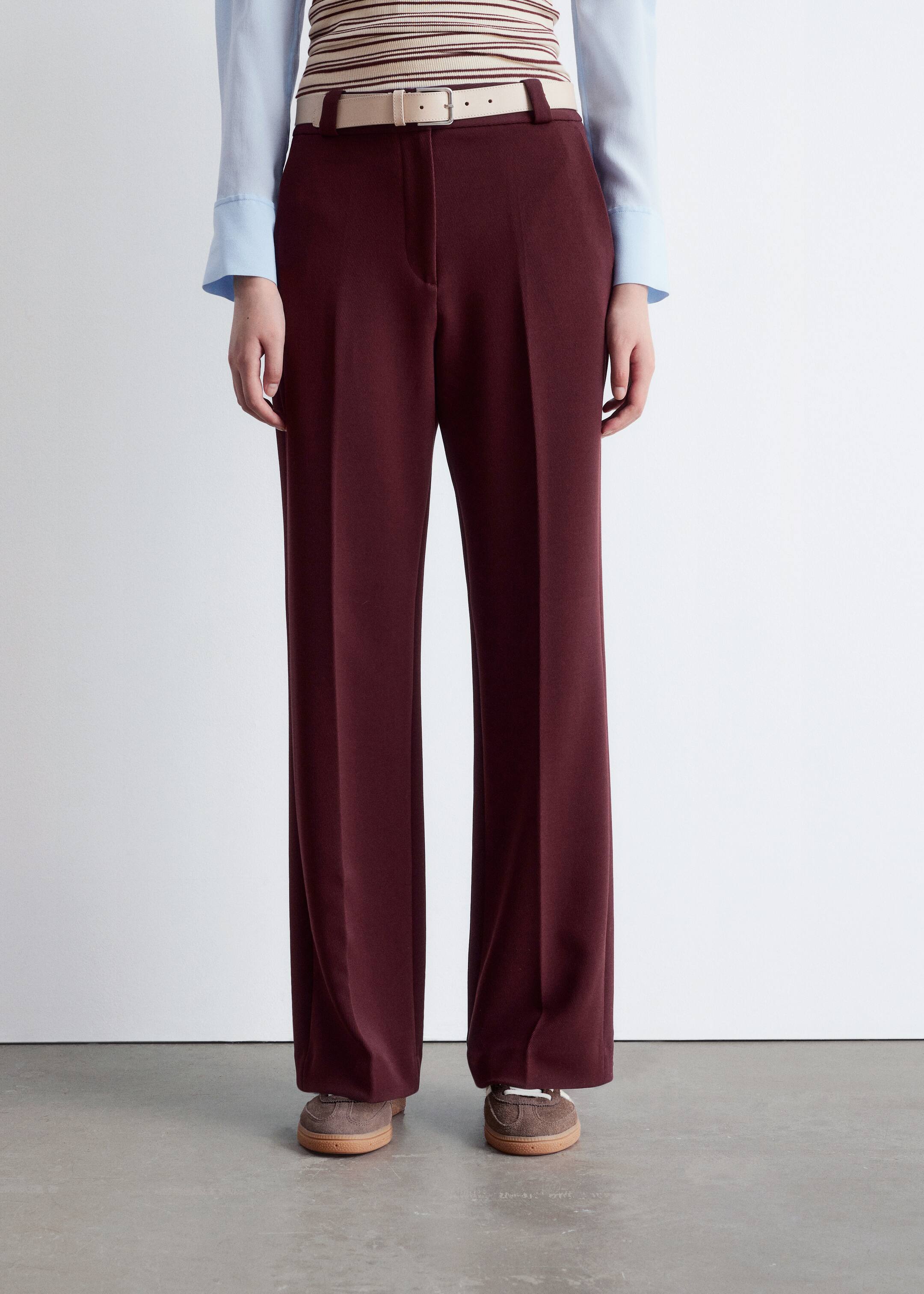 Zobrazit větší obrázek: Wide Press-Crease Trousers - Tmavě červená - ŽENY | H&M CZ 3