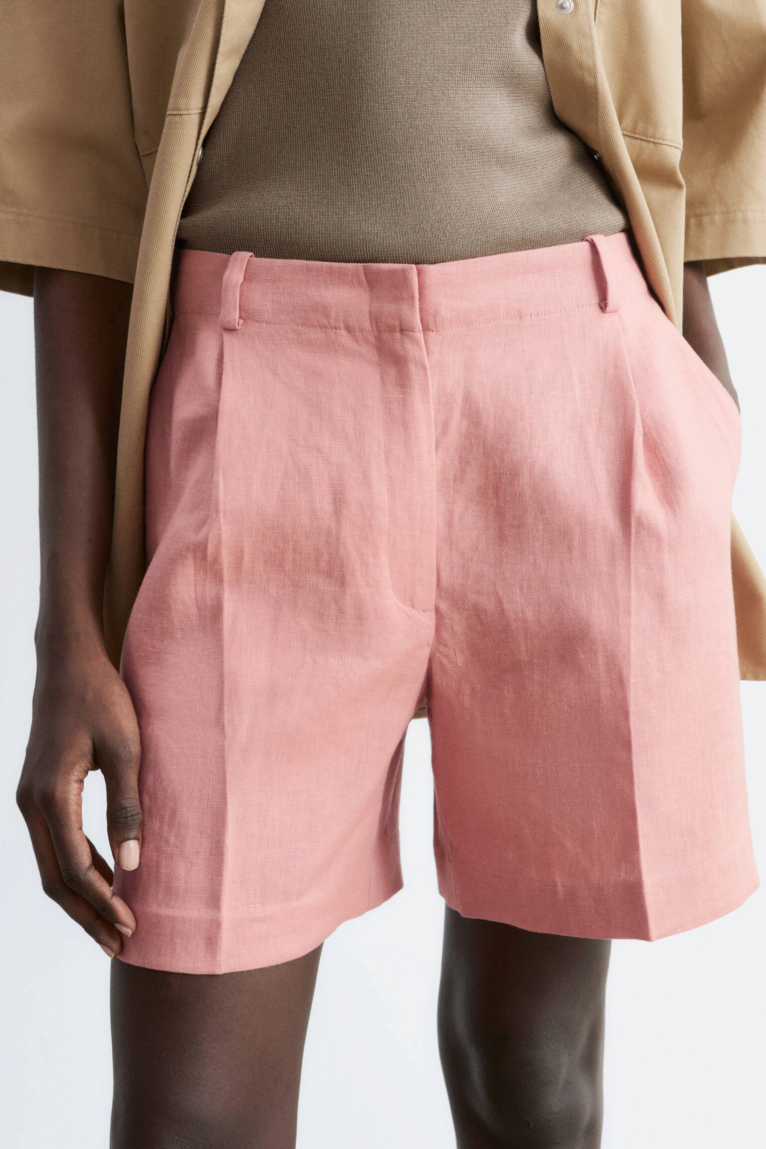 Șorturi Plisate Din In - Taupe Cald/Bej/Maro Închis - 7