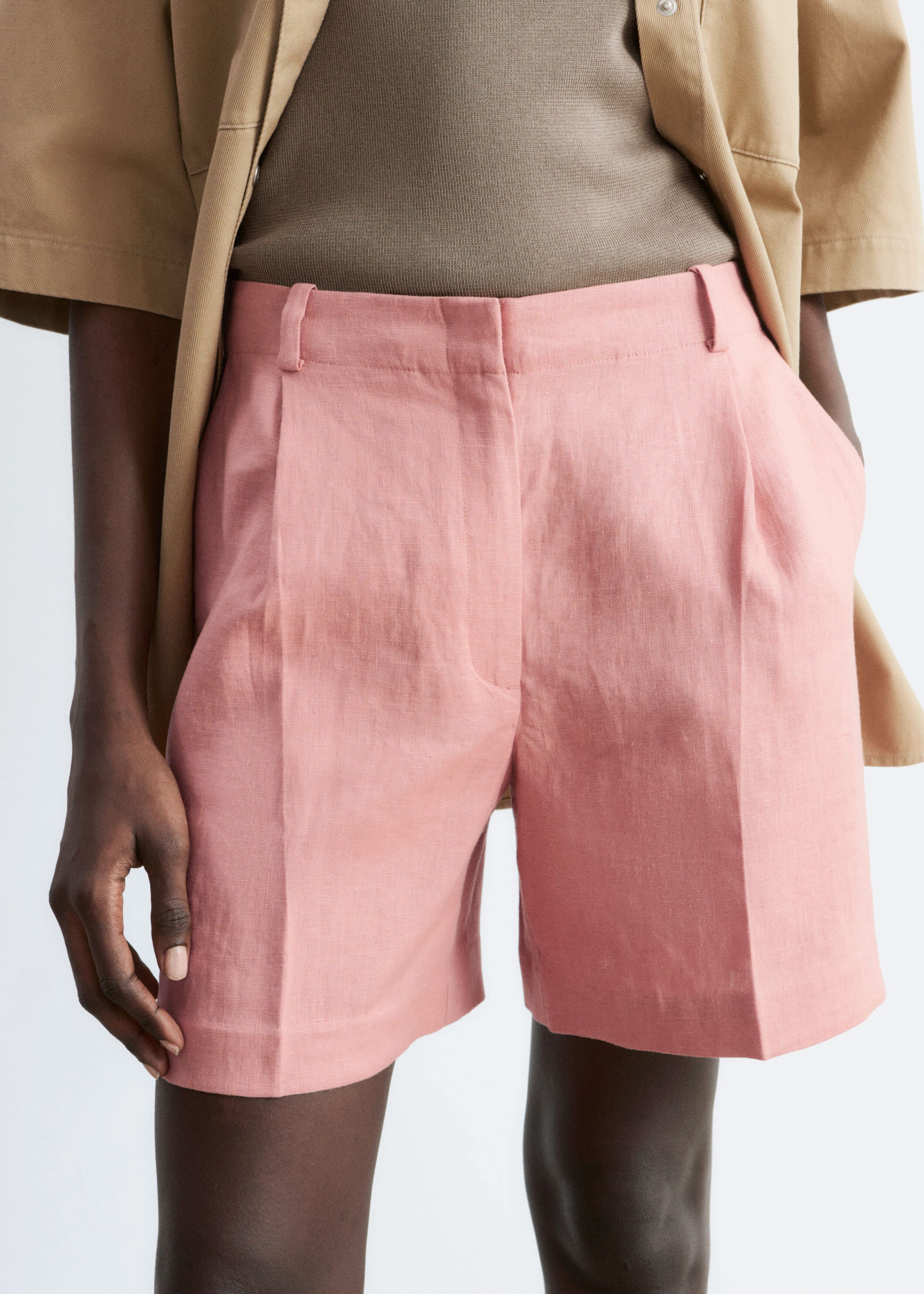 Image of Pleated Linen Shorts