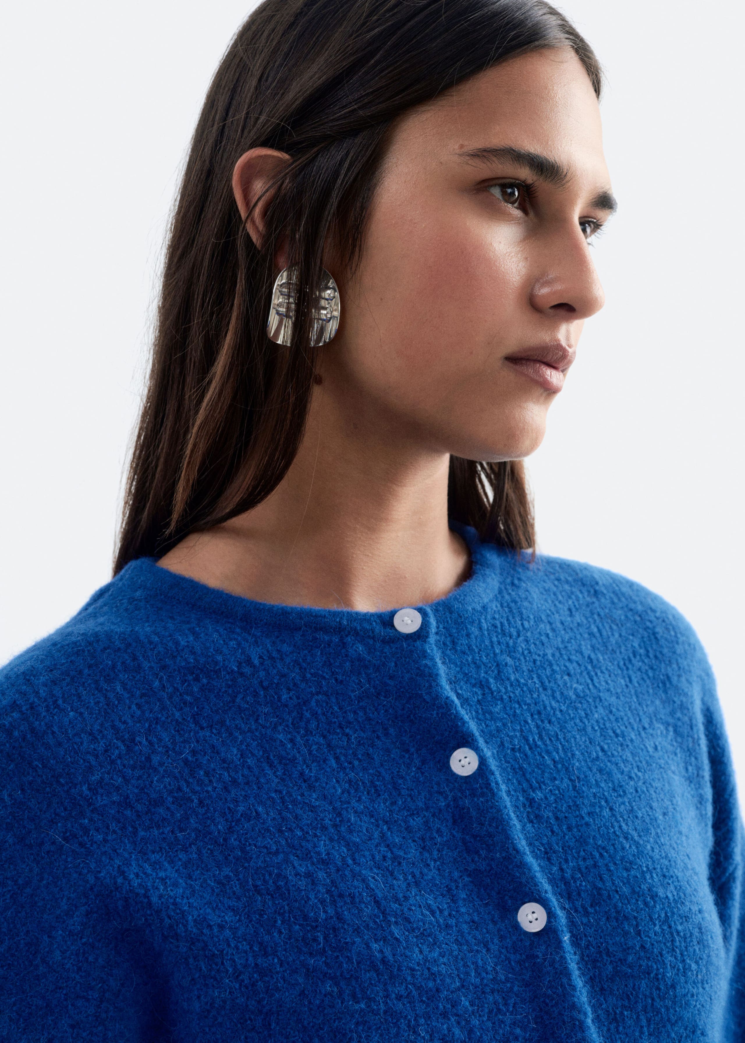 Alpaca-Blend Knitted Cardigan - Bright Blue - Lookbook