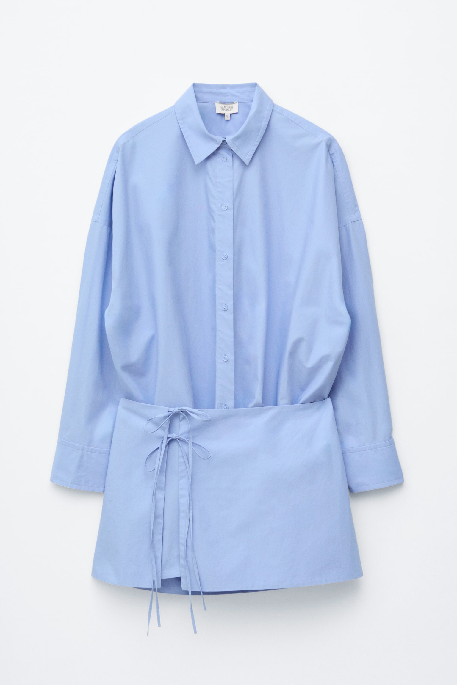 Tie-Detail Mini Shirt Dress - תכלת/לבן - 1