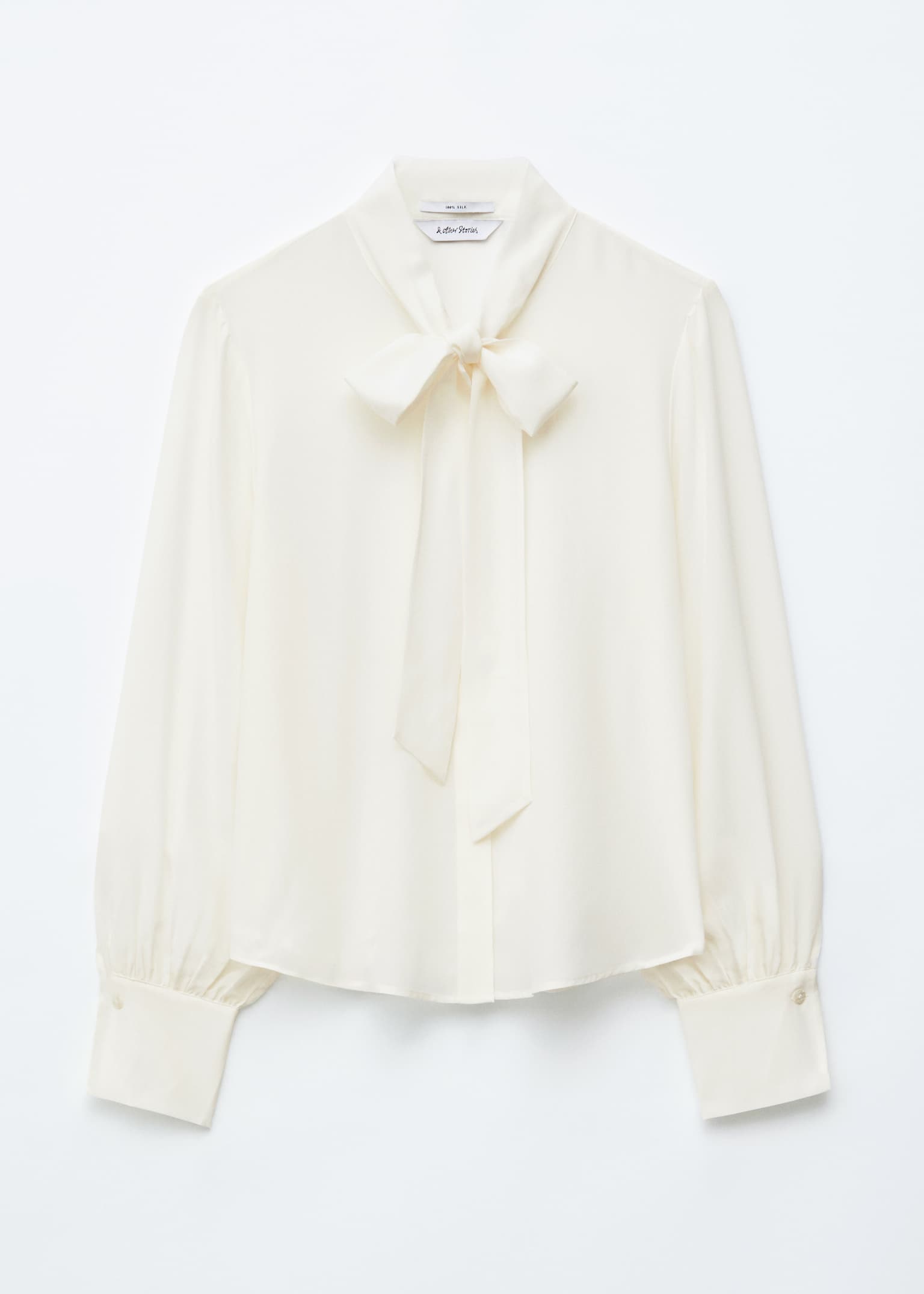 Tie-Neck Silk Blouse - White - 2