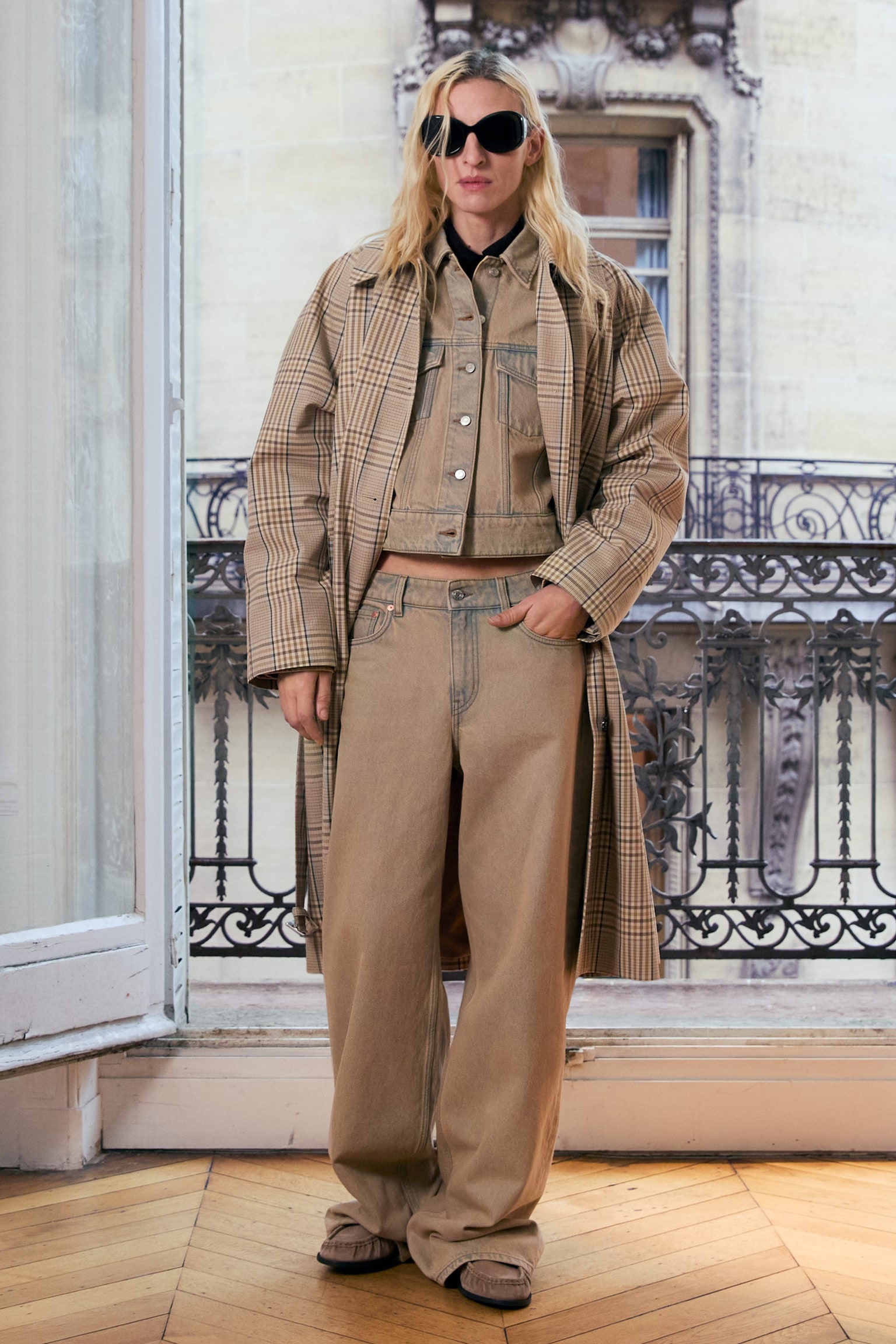 Jeans met wijde pijpen - Beige met wassing/Kakigroen/Roestbruin - 8