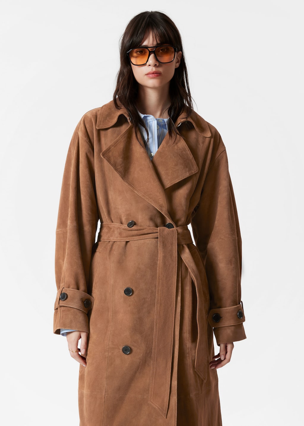 Maxi-Trenchcoat aus Veloursleder
