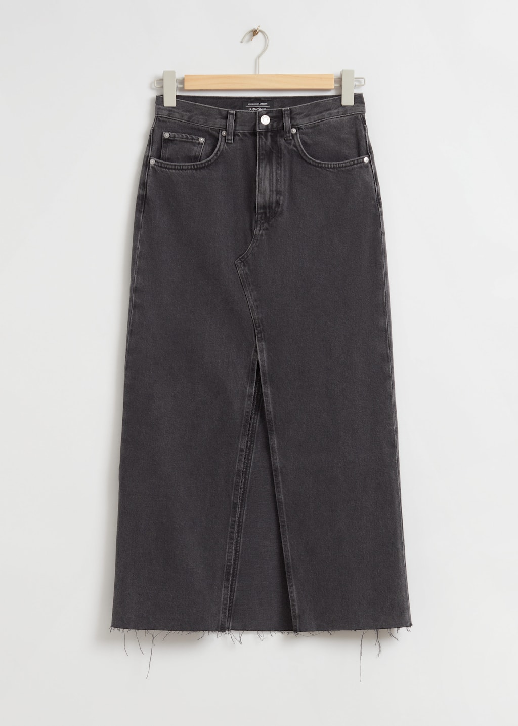 High Waisted Denim Pencil Skirt - Black - Still Life
