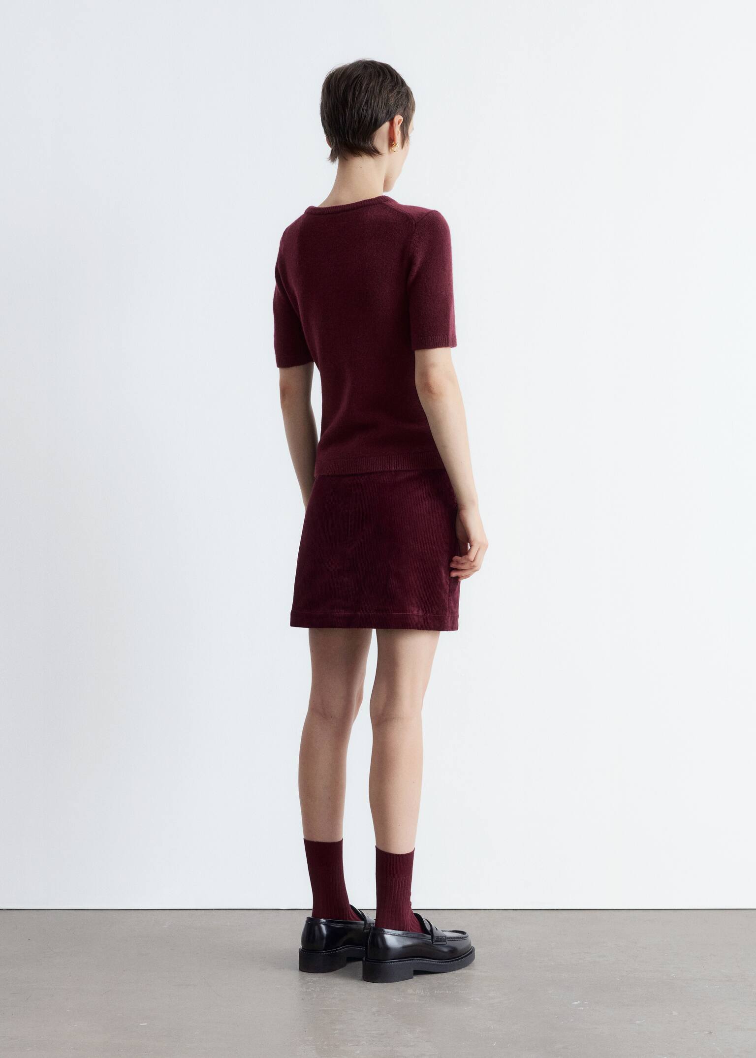 Knitted Cashmere T-shirt - Dark Red - 7