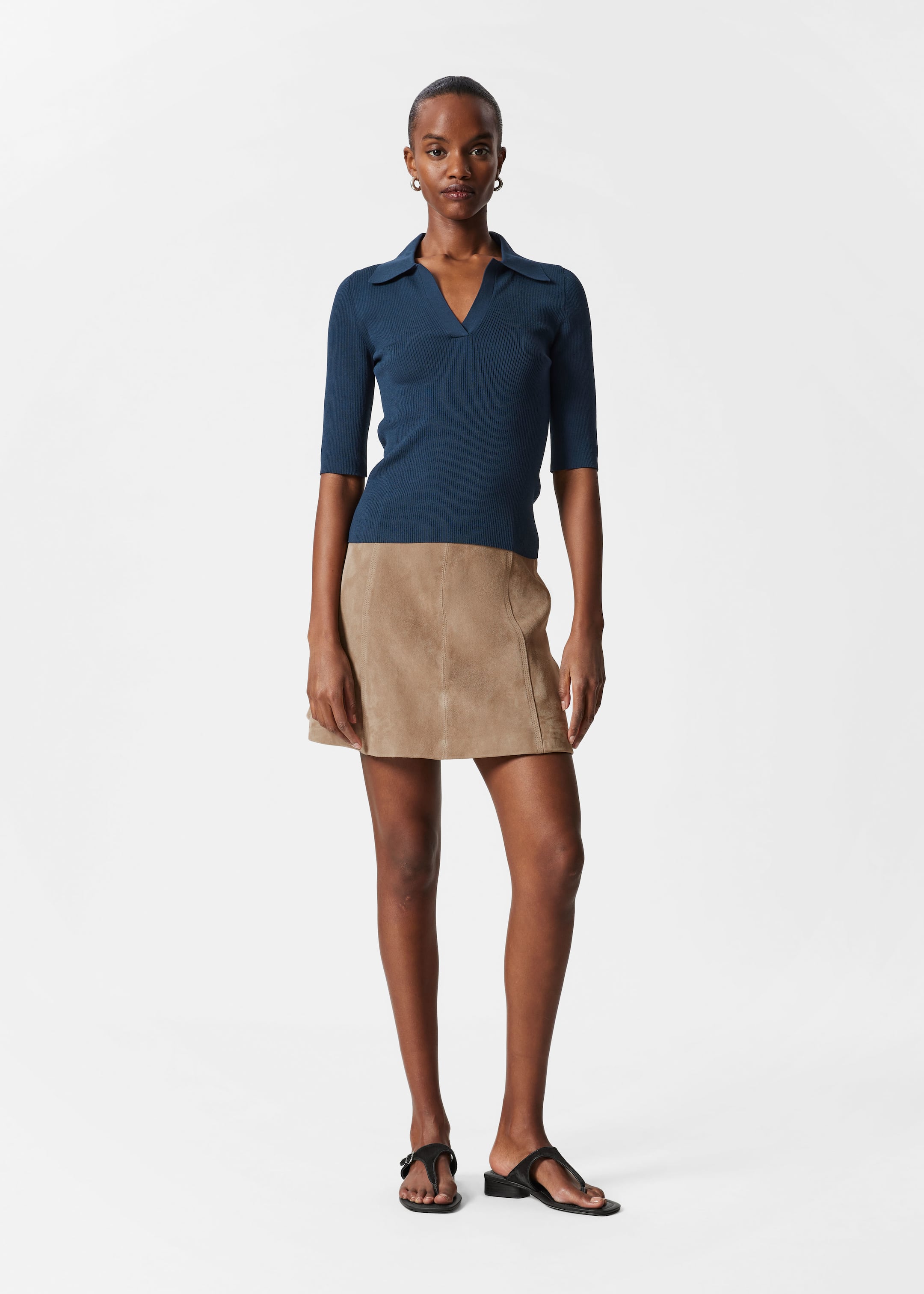 View larger image: Collared Short-Sleeve Top - Dark Blue - Ladies | H&M GB 3