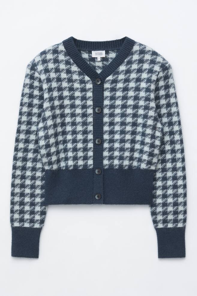 Mohair-Blend Jacquard Cardigan - Turquoise/Navy Houndstooth/Cream/Brown - 1