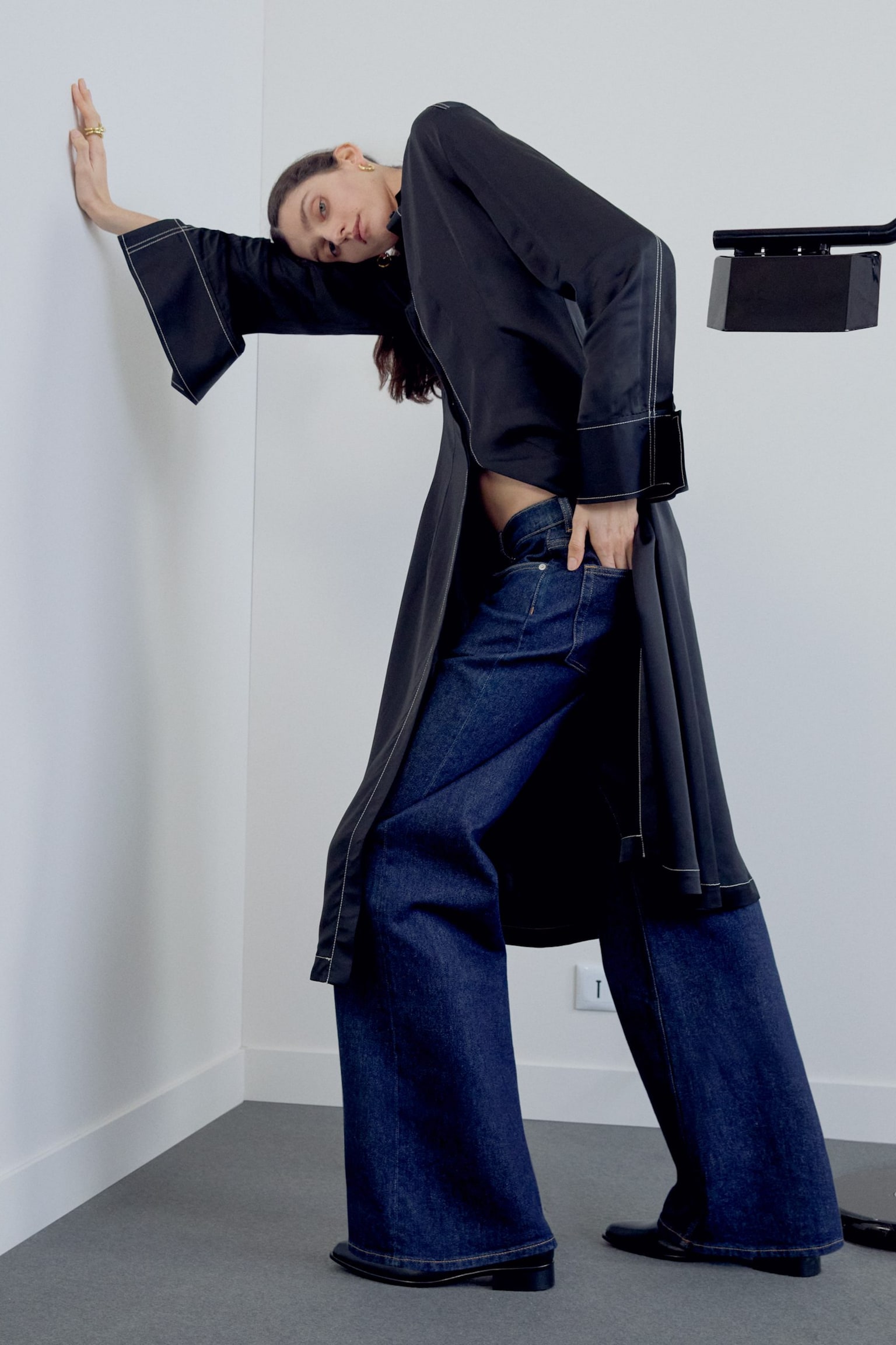 Midi-Hemdblusenkleid - Schwarz - 9