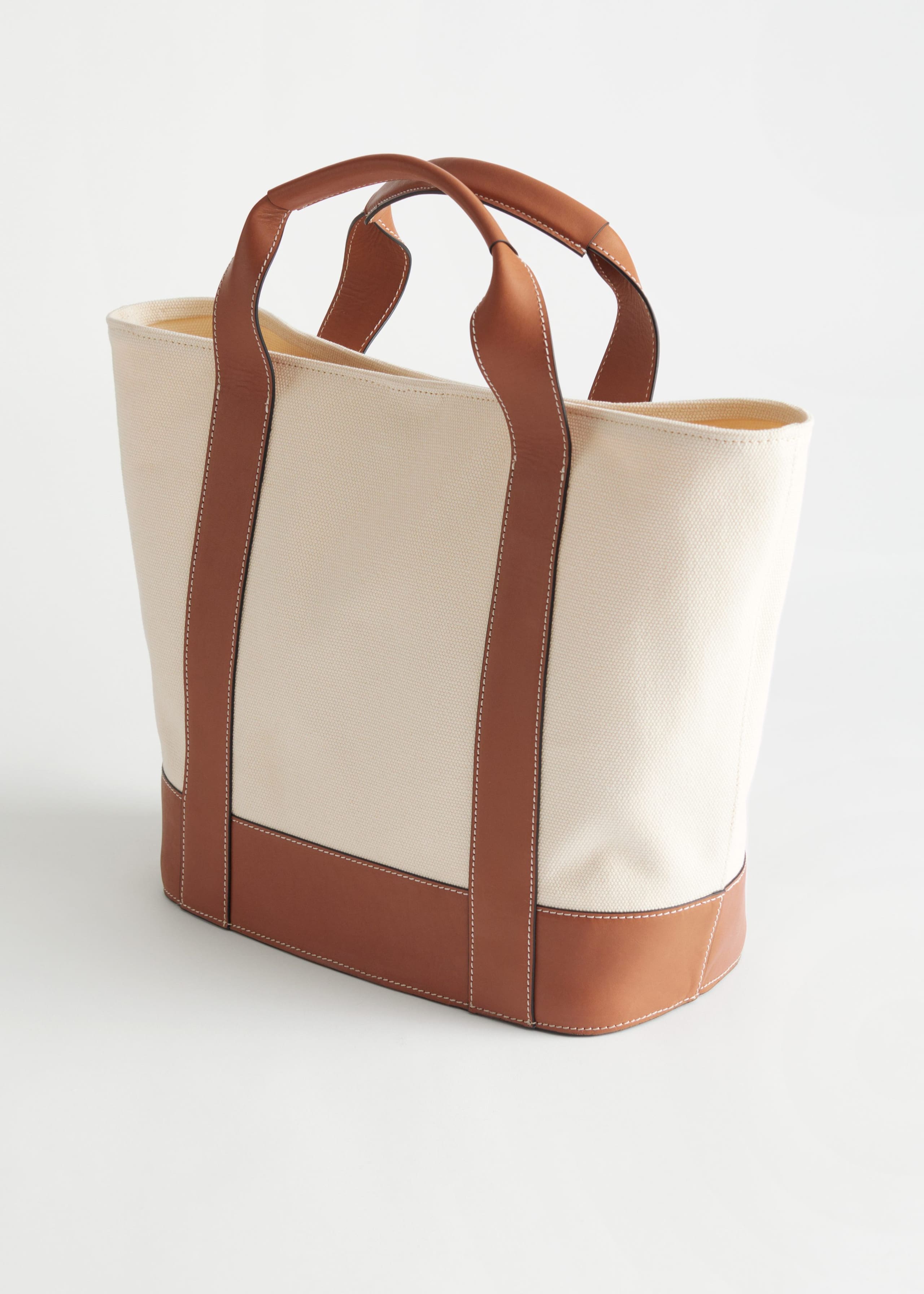 Canvas Leather Tote Bag - Floral Print - Still Life