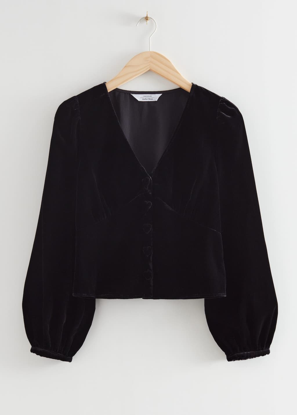 Fitted Velvet Puff Sleeve Blouse - Black - Still Life