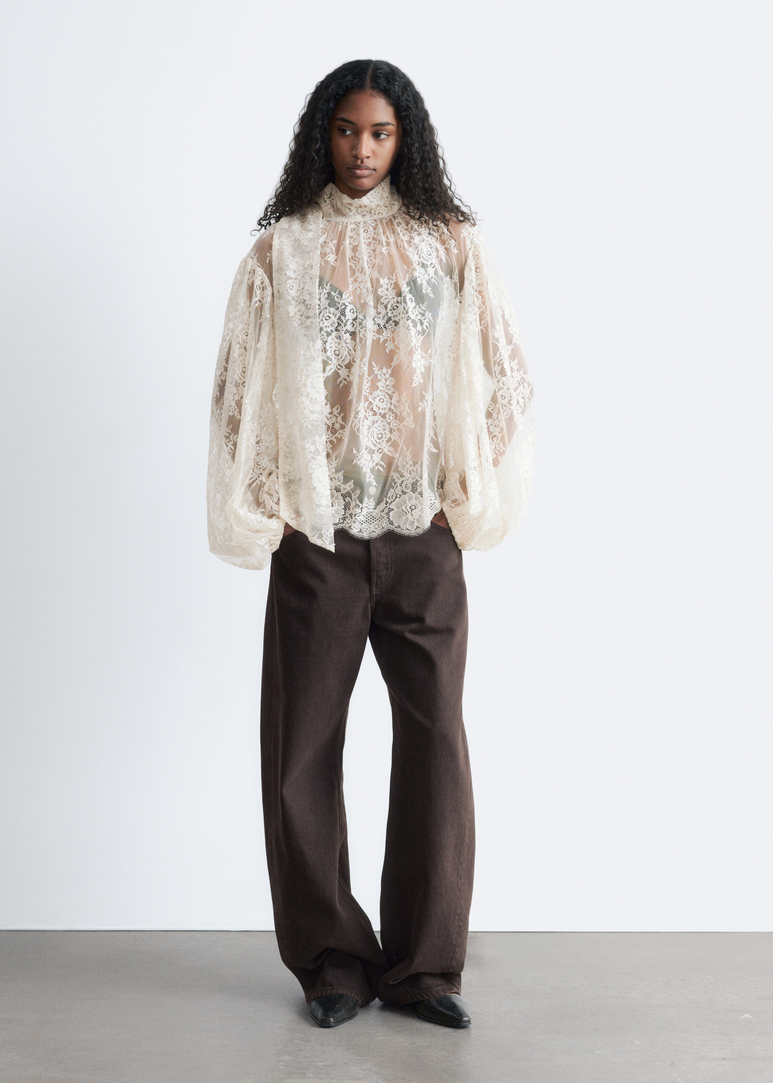 Lace Bow-Ribbon Blouse - White - Blouses - & Other Stories US