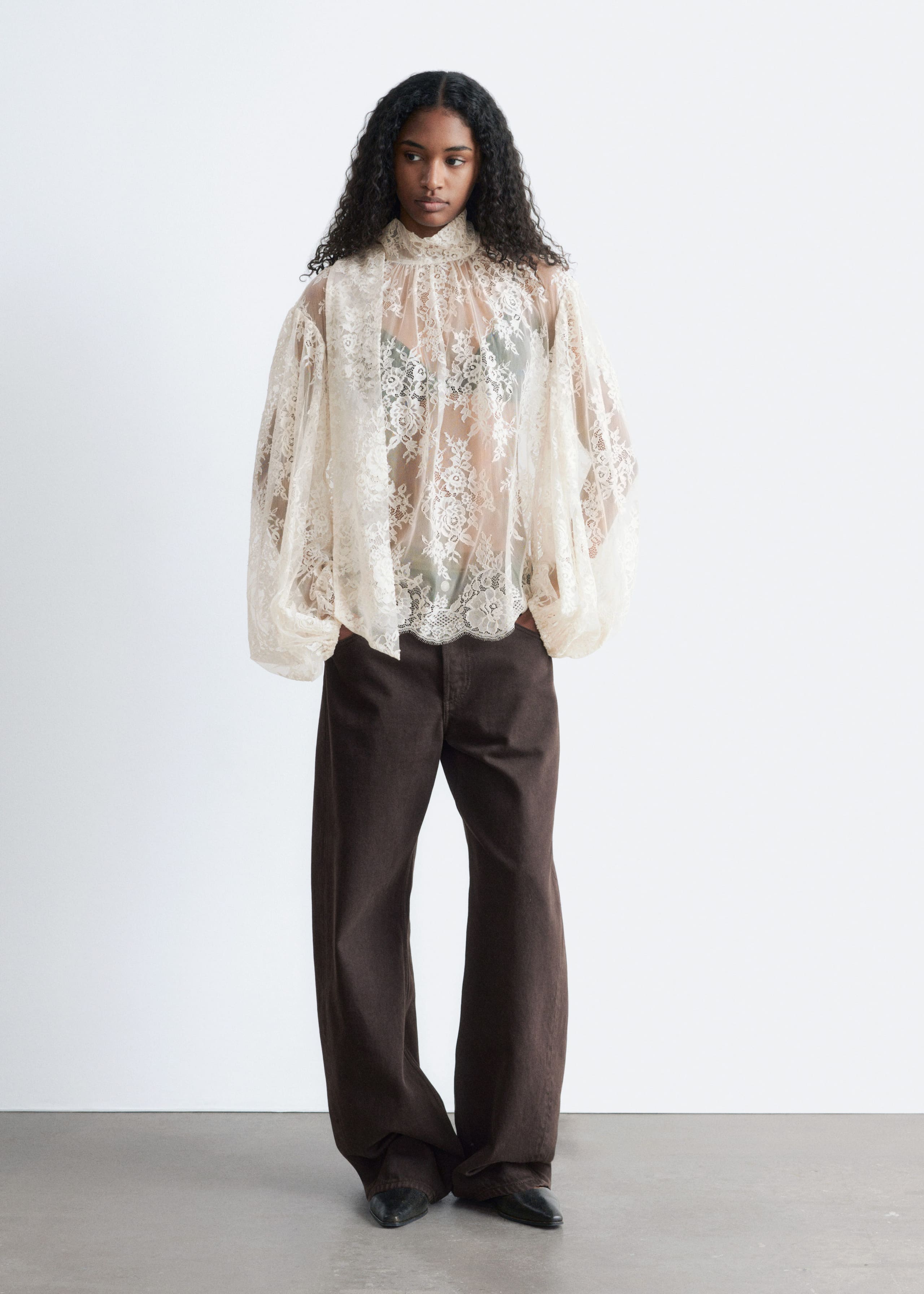 Image of Lace Bow-Ribbon Blouse