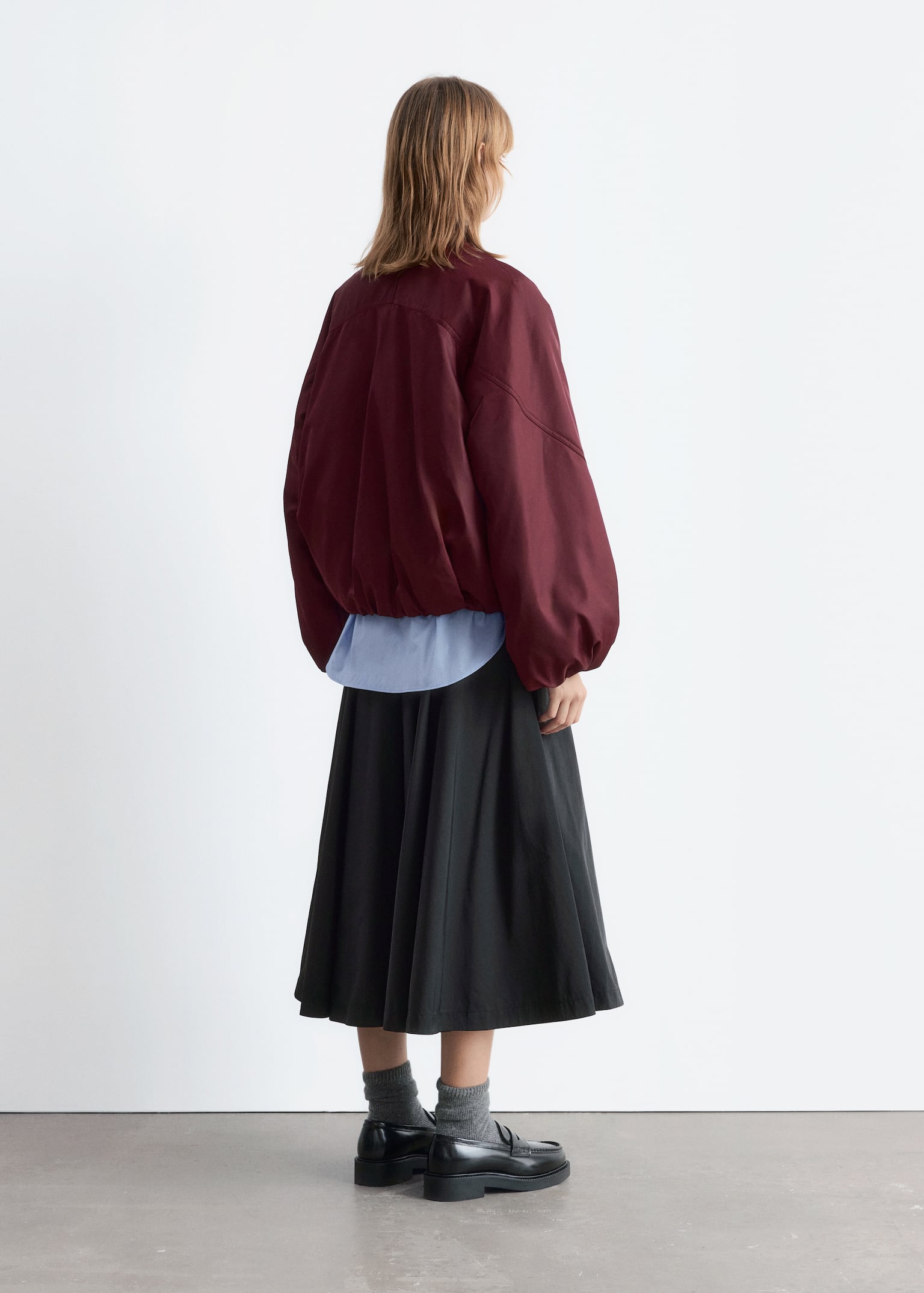 Voluminous-Sleeve Bomber Jacket - Dark Red/Black - 6