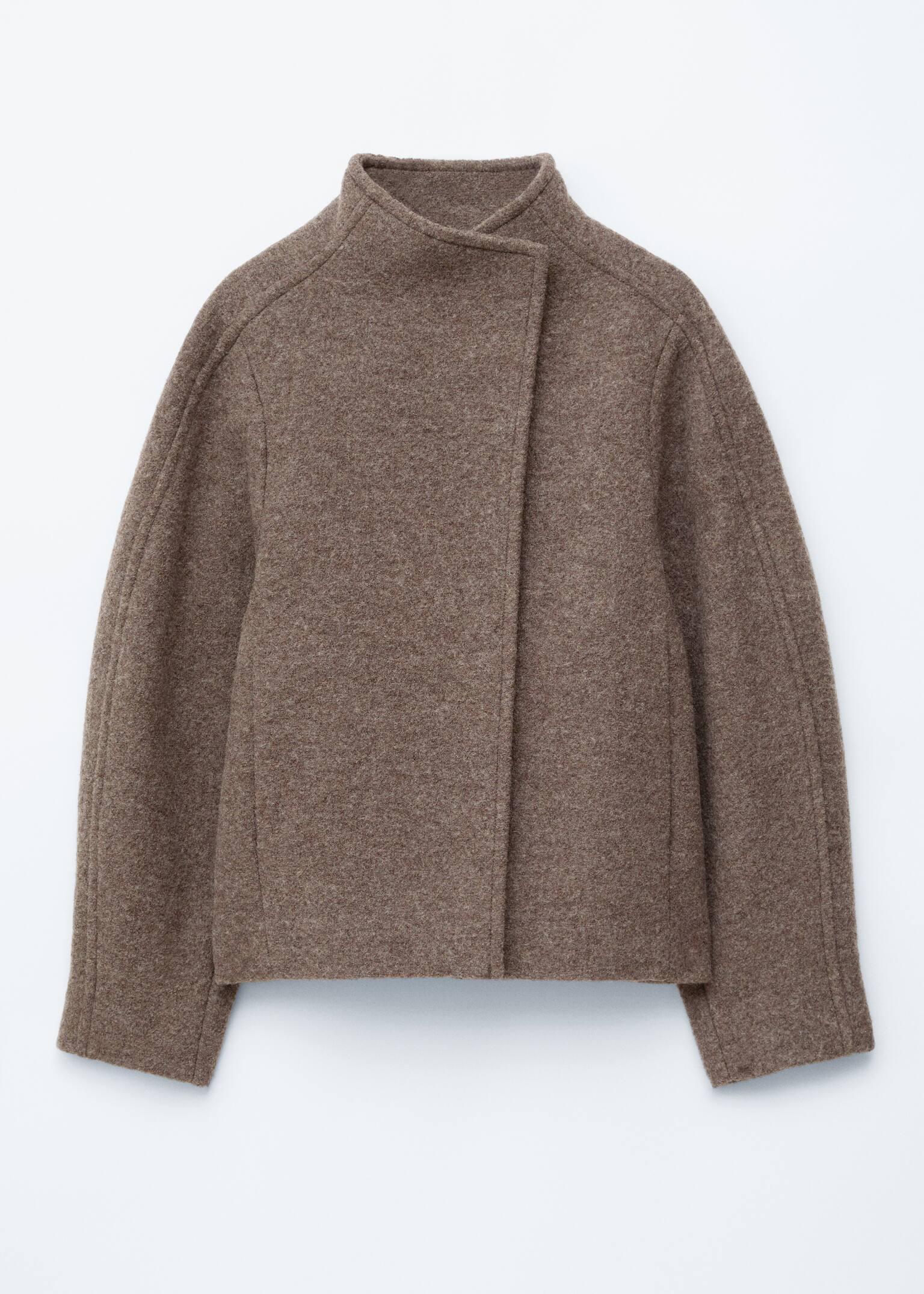 Asymmetrische Wolljacke - Graubraun - 2