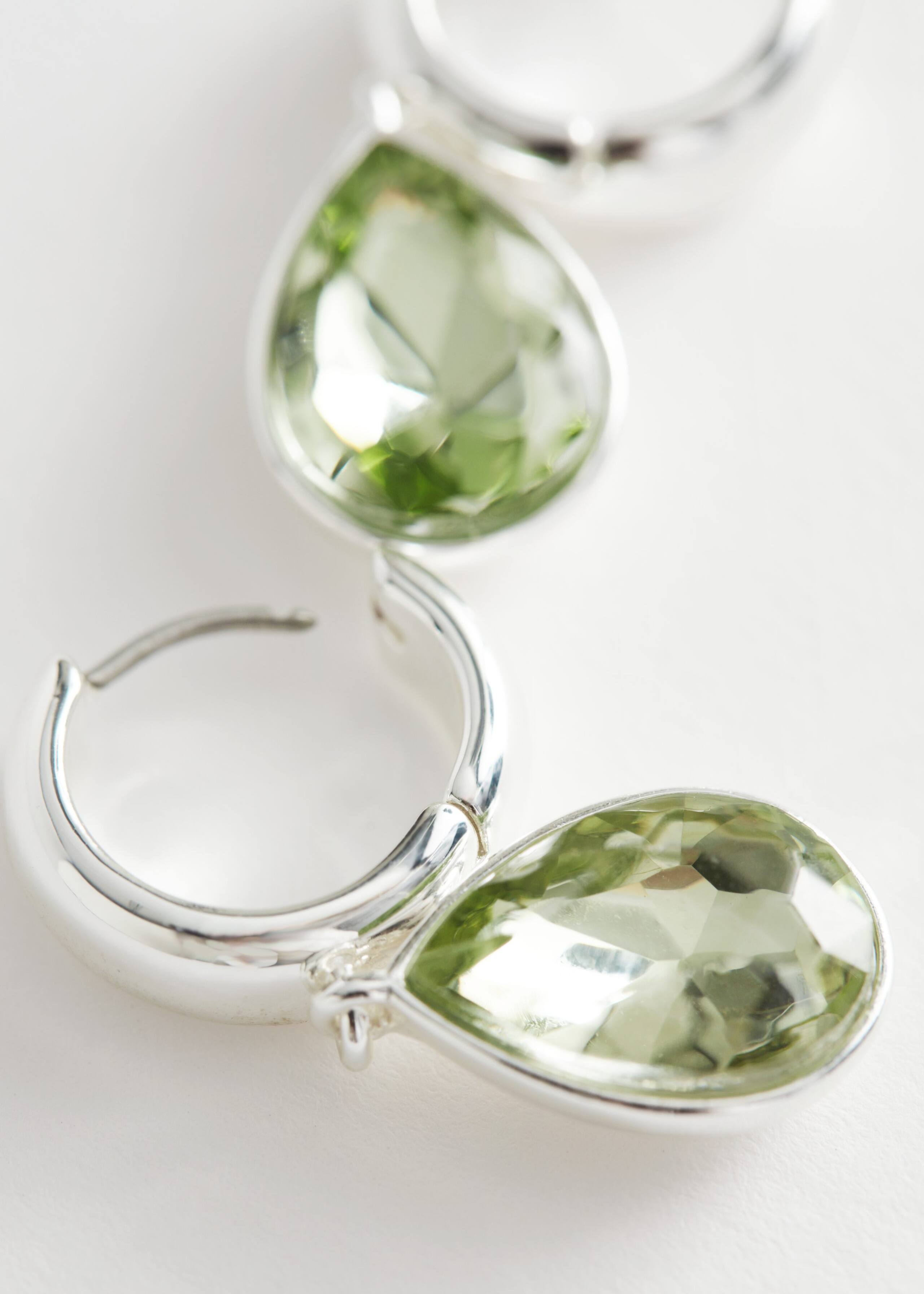 Glass Stone Pendant Hoop Earrings - {{variantName}} - Descriptive Detail